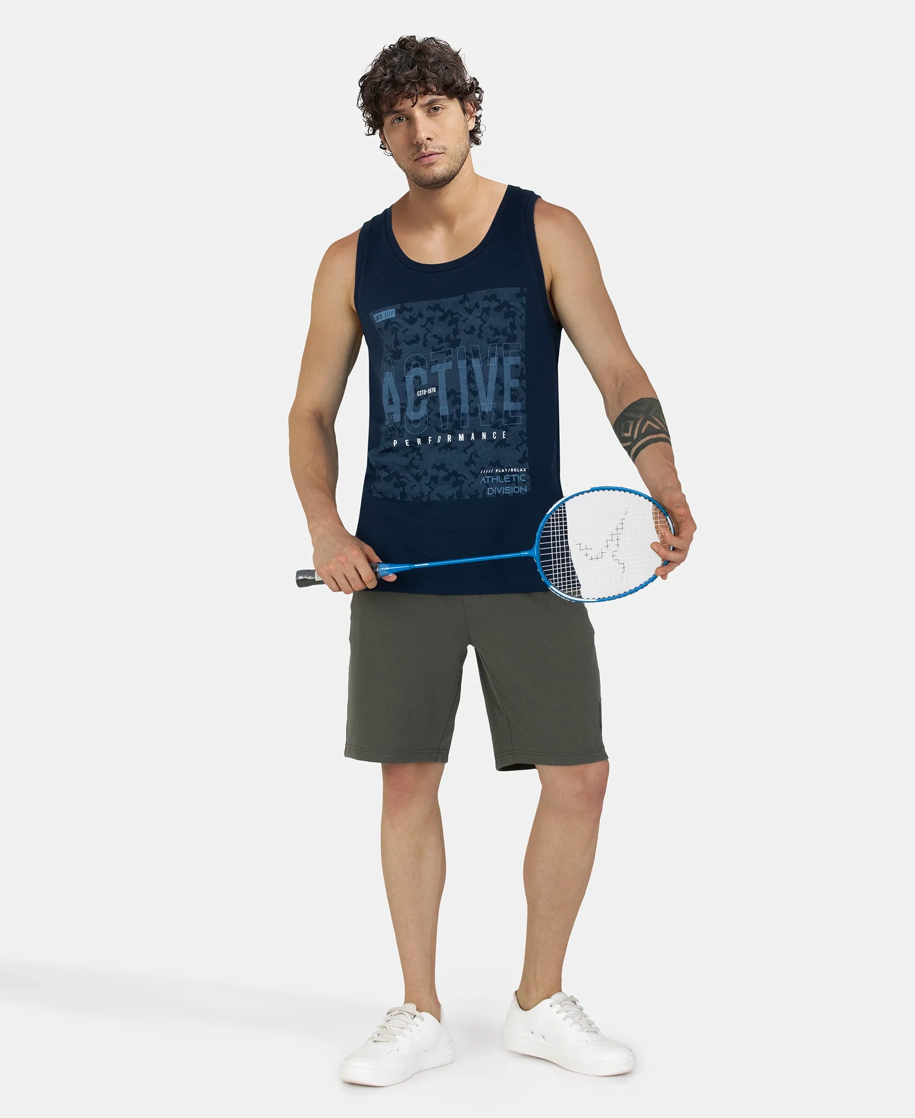 Super Combed Cotton Rich Graphic Printed Tank Top - Navy - Image 6