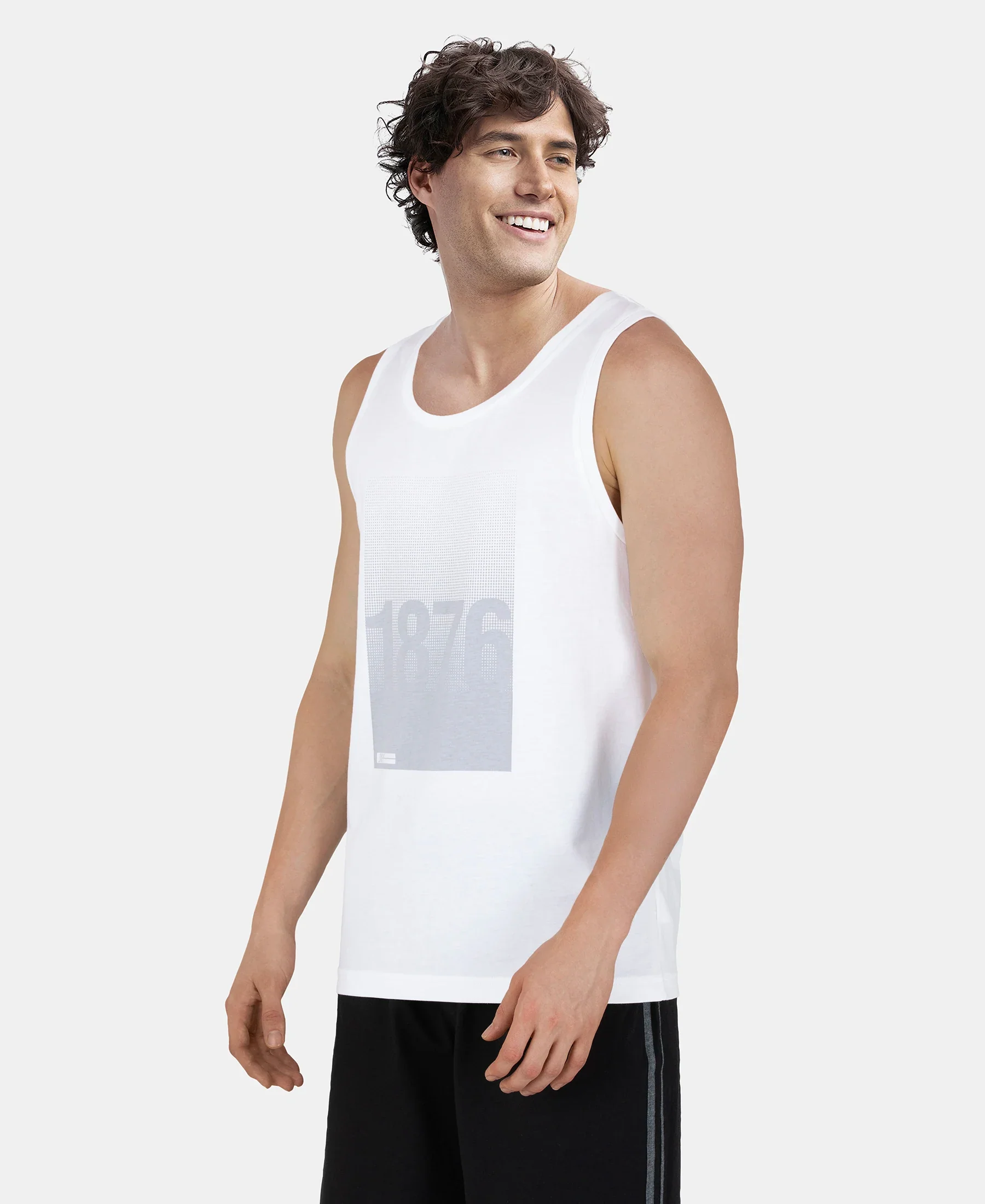 Super Combed Cotton Rich Graphic Printed Tank Top - White - Image 2