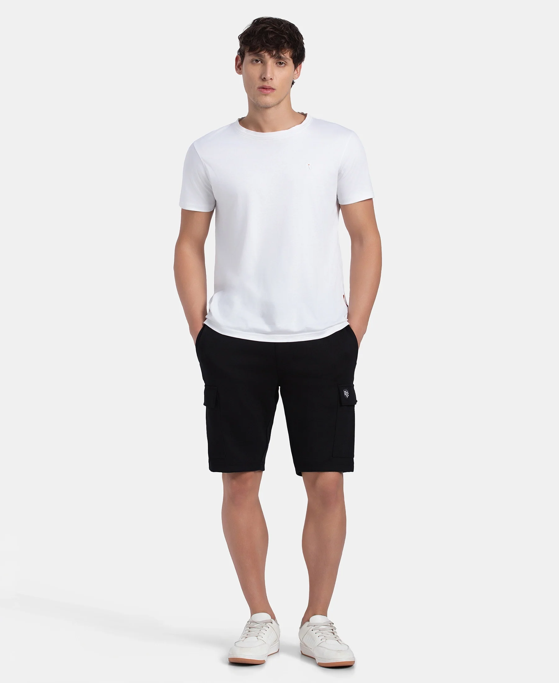 Super Combed Cotton Rich Regular Fit Cargo Pocket Shorts - Black - Image 6