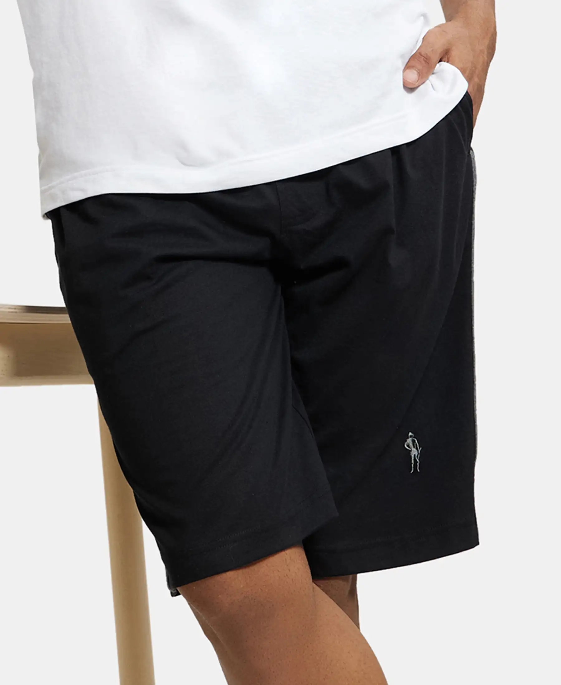 Super Combed Cotton Rich Regular Fit Shorts with Side Pockets - Black - Image 5