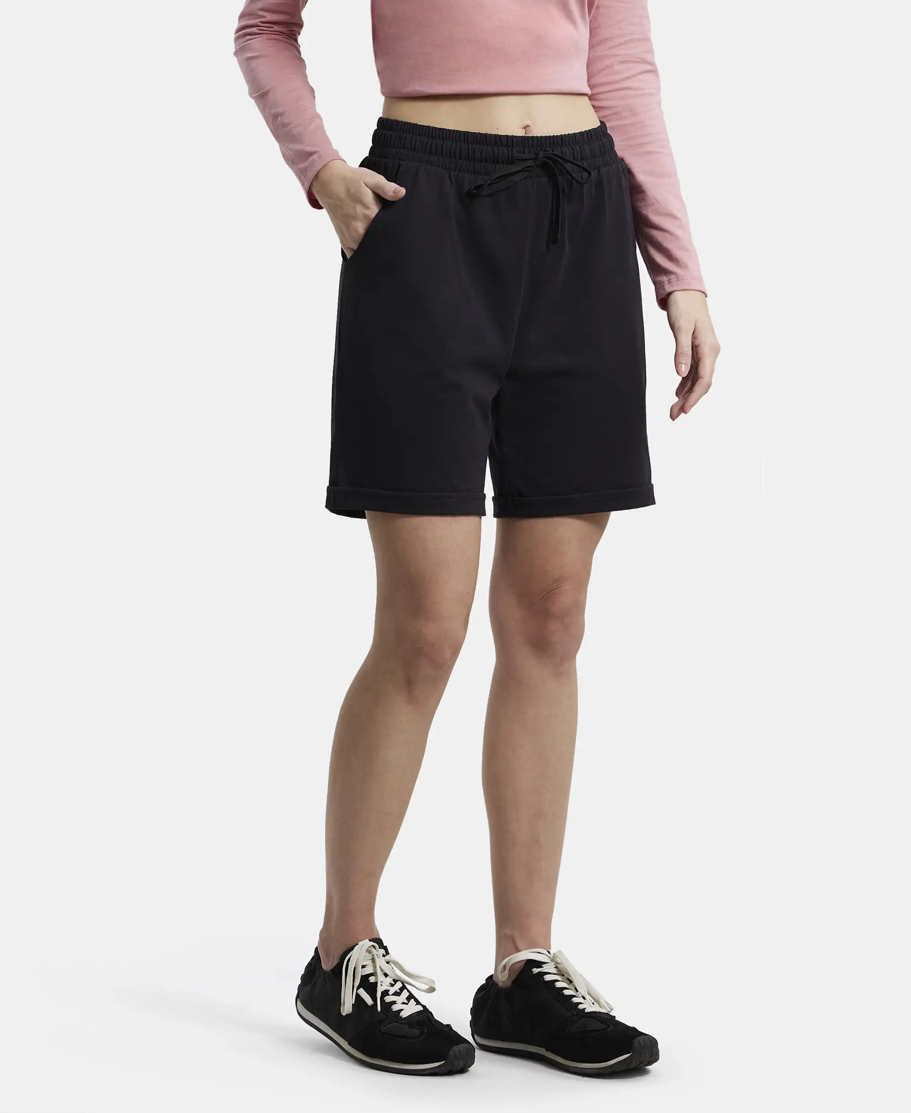 Super Combed Cotton Rich Regular Fit Shorts with Side Pockets - Black - Image 2