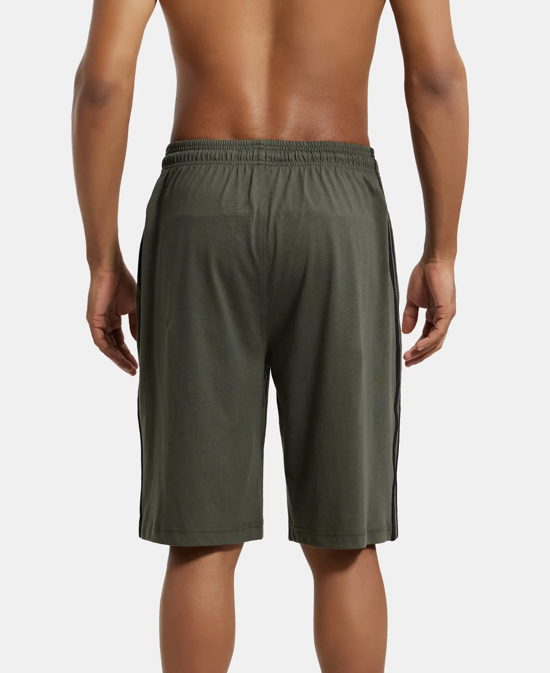 Super Combed Cotton Rich Regular Fit Shorts with Side Pockets - Deep Olive & Black - Image 3