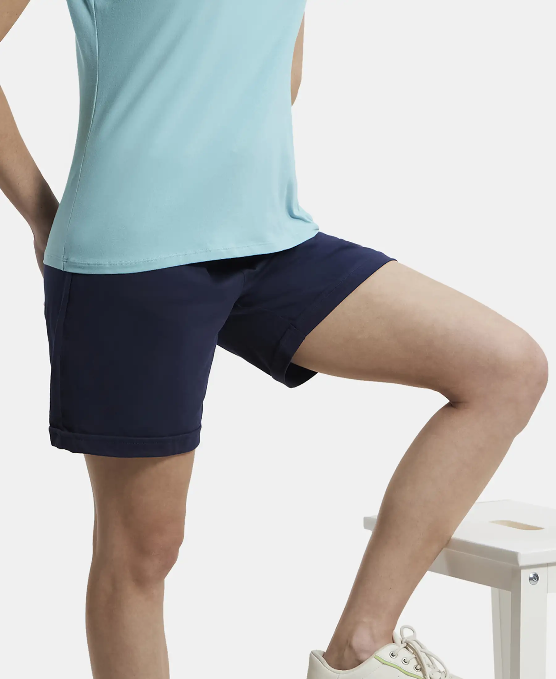 Super Combed Cotton Rich Regular Fit Shorts with Side Pockets - Navy Blazer - Image 5