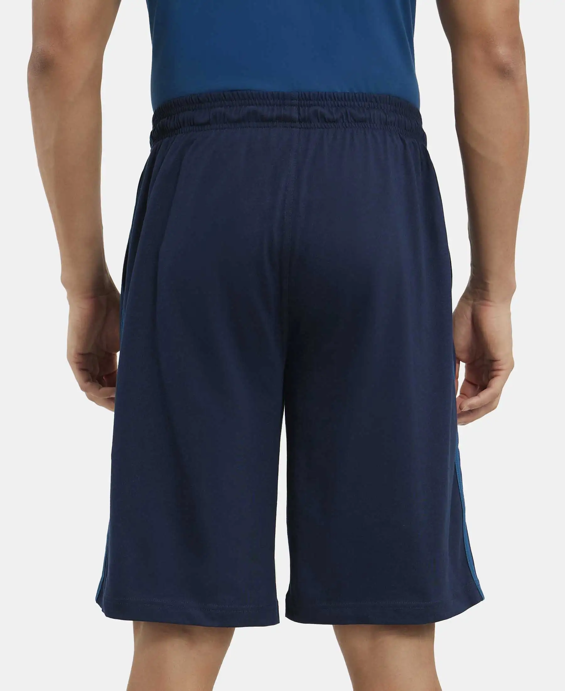 Super Combed Cotton Rich Regular Fit Shorts with Side Pockets - Navy & Seaport Teal - Image 3