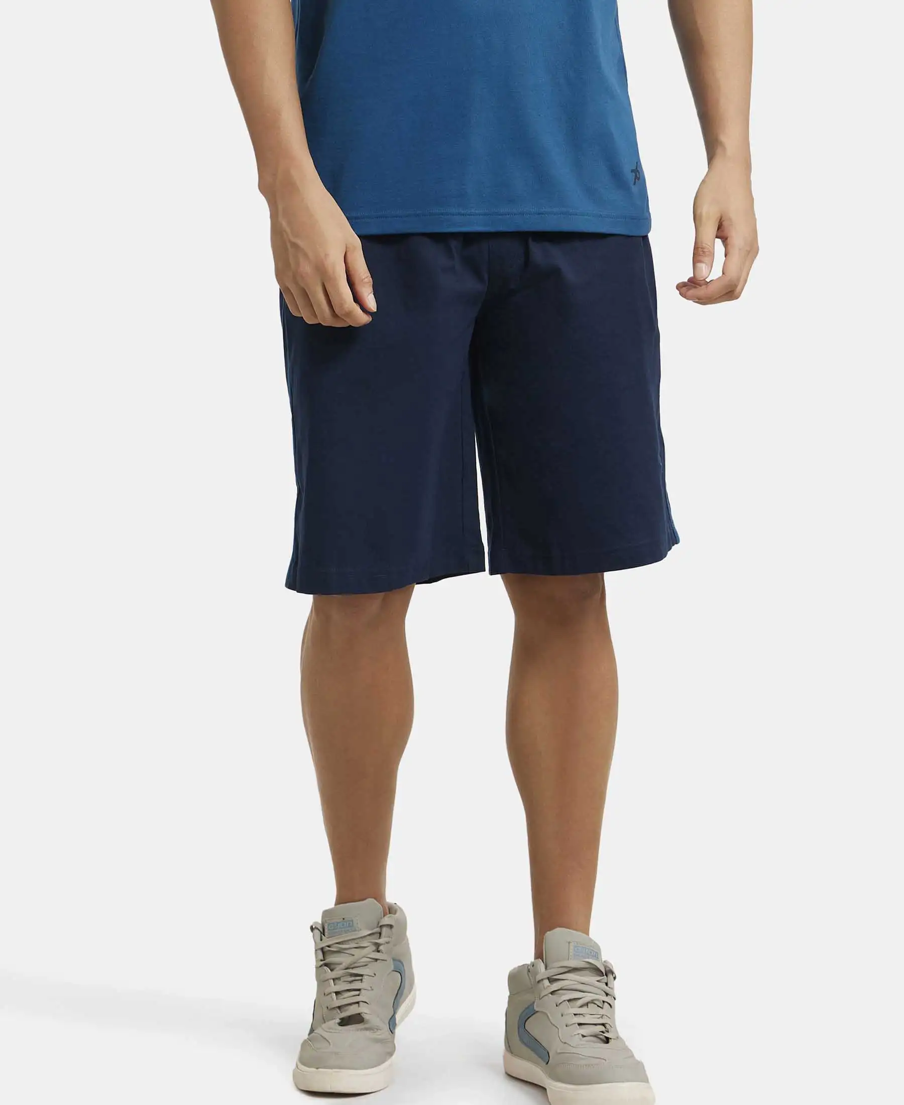 Super Combed Cotton Rich Regular Fit Shorts with Side Pockets - Navy & Seaport Teal - Image 5