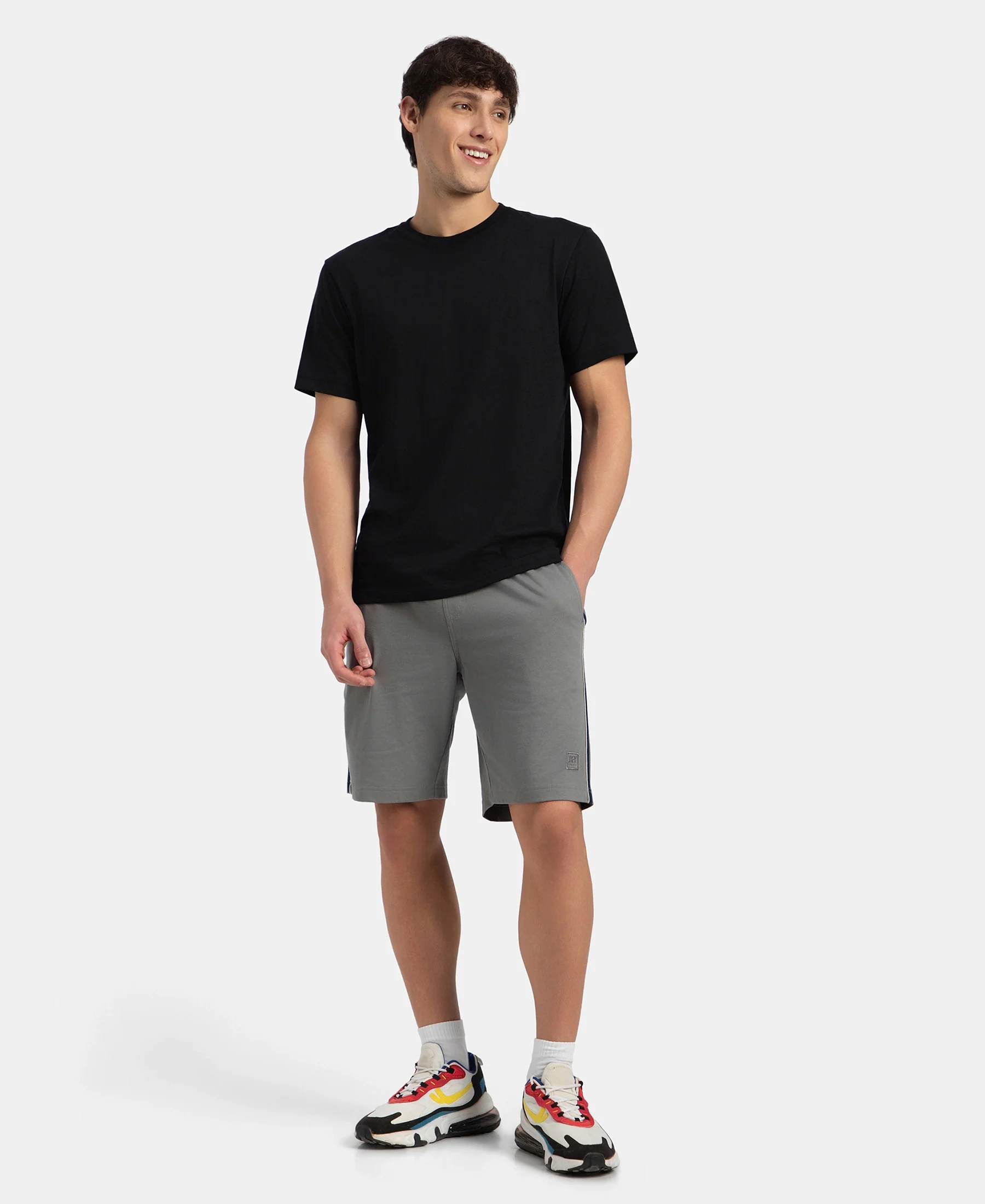 Super Combed Cotton Rich Regular Fit Shorts with Side Pockets - Performance Grey & Navy Moonstruck - Image 4