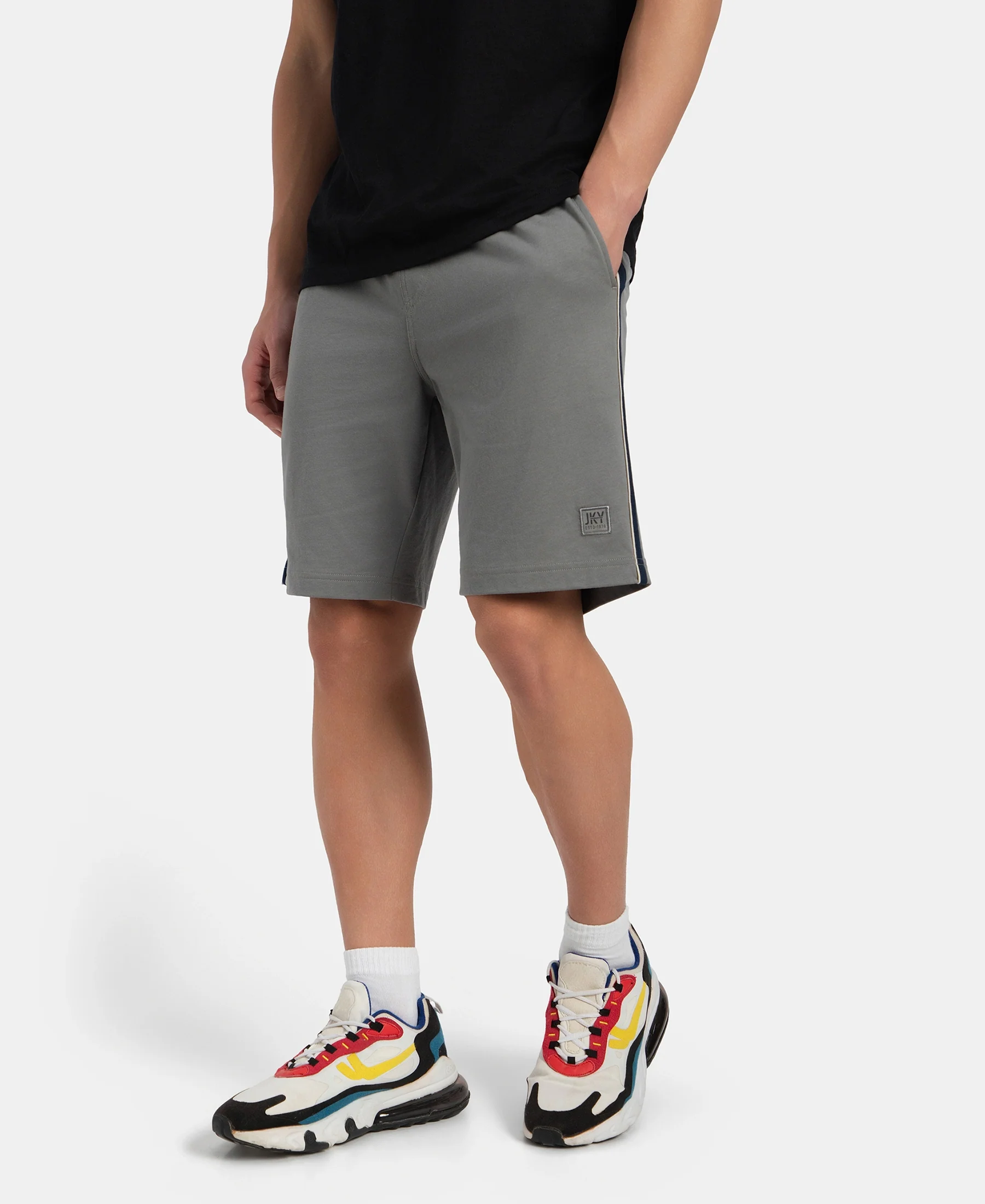 Super Combed Cotton Rich Regular Fit Shorts with Side Pockets - Performance Grey & Navy Moonstruck - Image 5