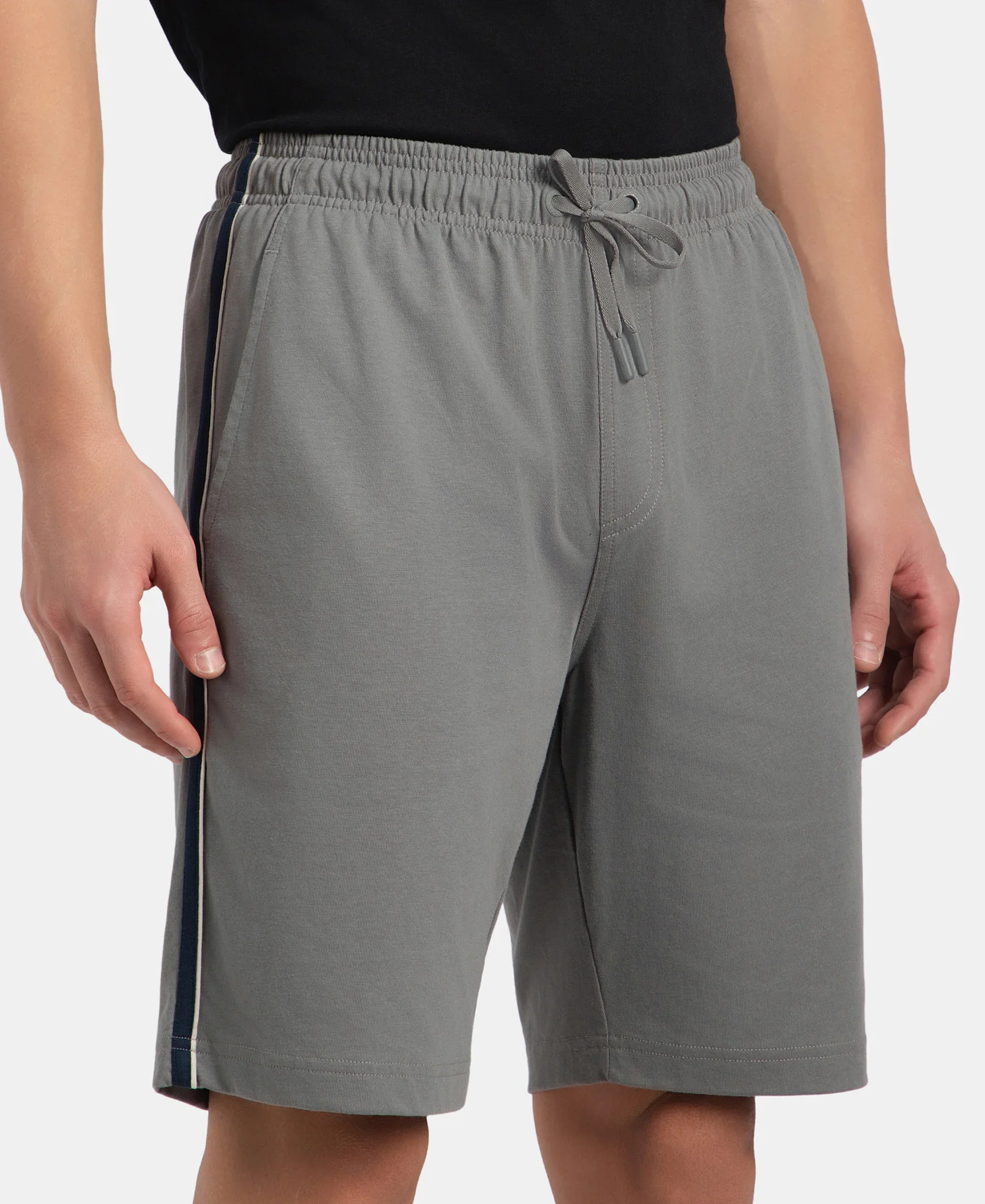 Super Combed Cotton Rich Regular Fit Shorts with Side Pockets - Performance Grey & Navy Moonstruck - Image 7