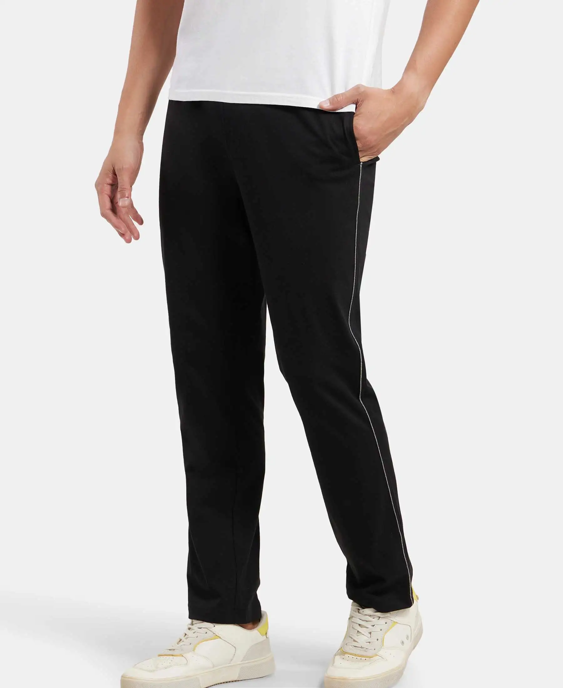 Super Combed Cotton Rich Regular Fit Trackpant with Side Pockets - Black & Grey Melange - Image 5