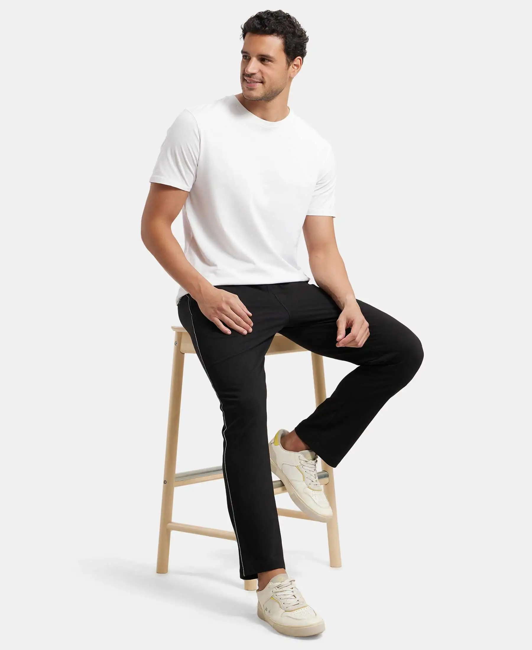 Super Combed Cotton Rich Regular Fit Trackpant with Side Pockets - Black & Grey Melange - Image 6