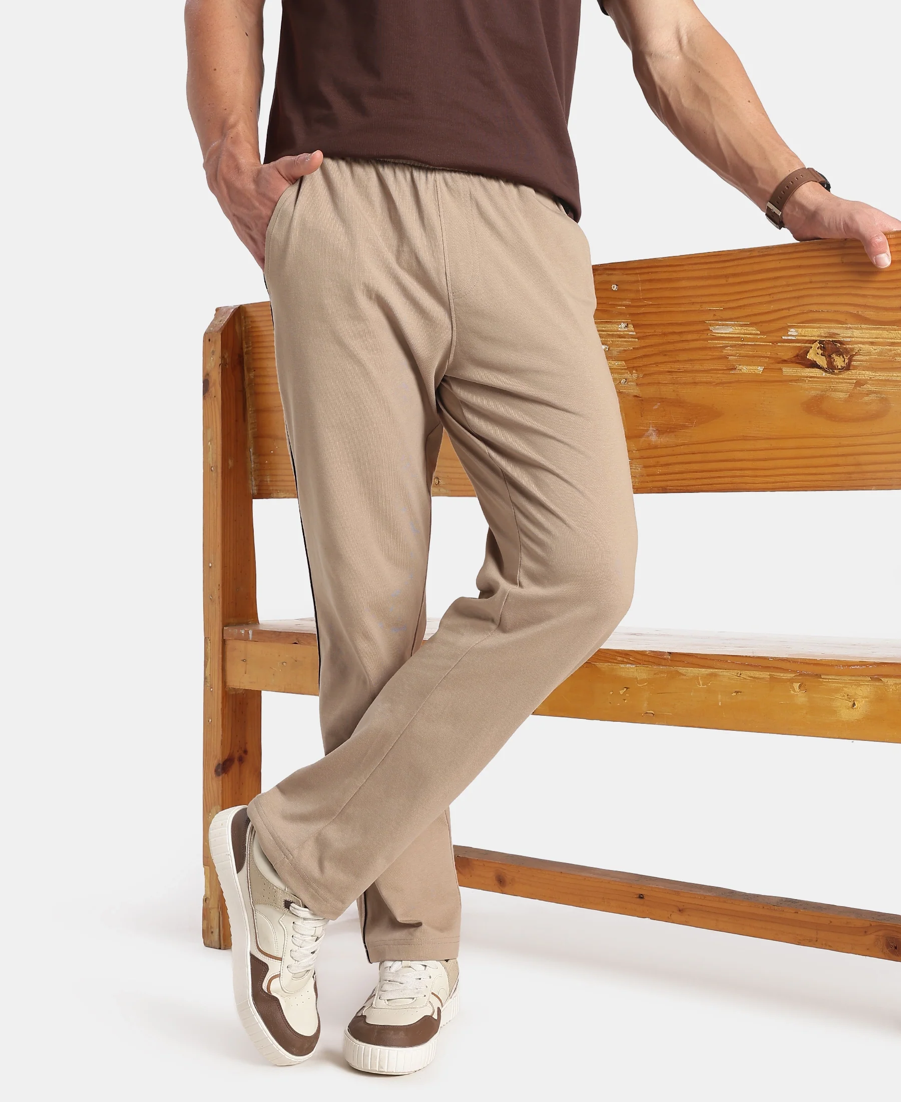 Super Combed Cotton Rich Regular Fit Trackpant with Side Pockets - Desert Taupe - Image 5