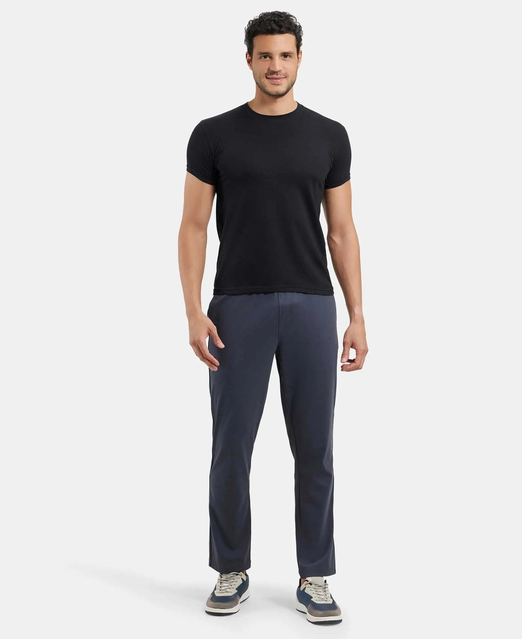 Super Combed Cotton Rich Regular Fit Trackpant with Side Pockets - Graphite & Black - Image 4
