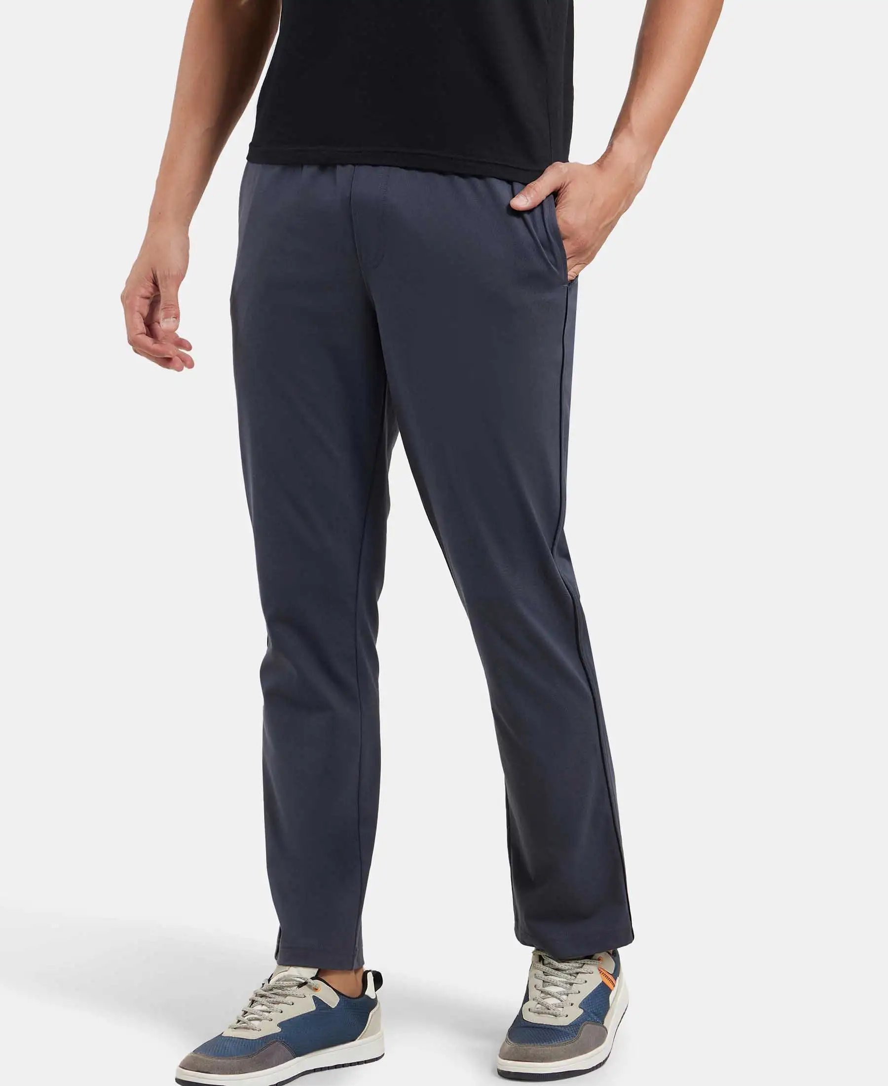 Super Combed Cotton Rich Regular Fit Trackpant with Side Pockets - Graphite & Black - Image 5