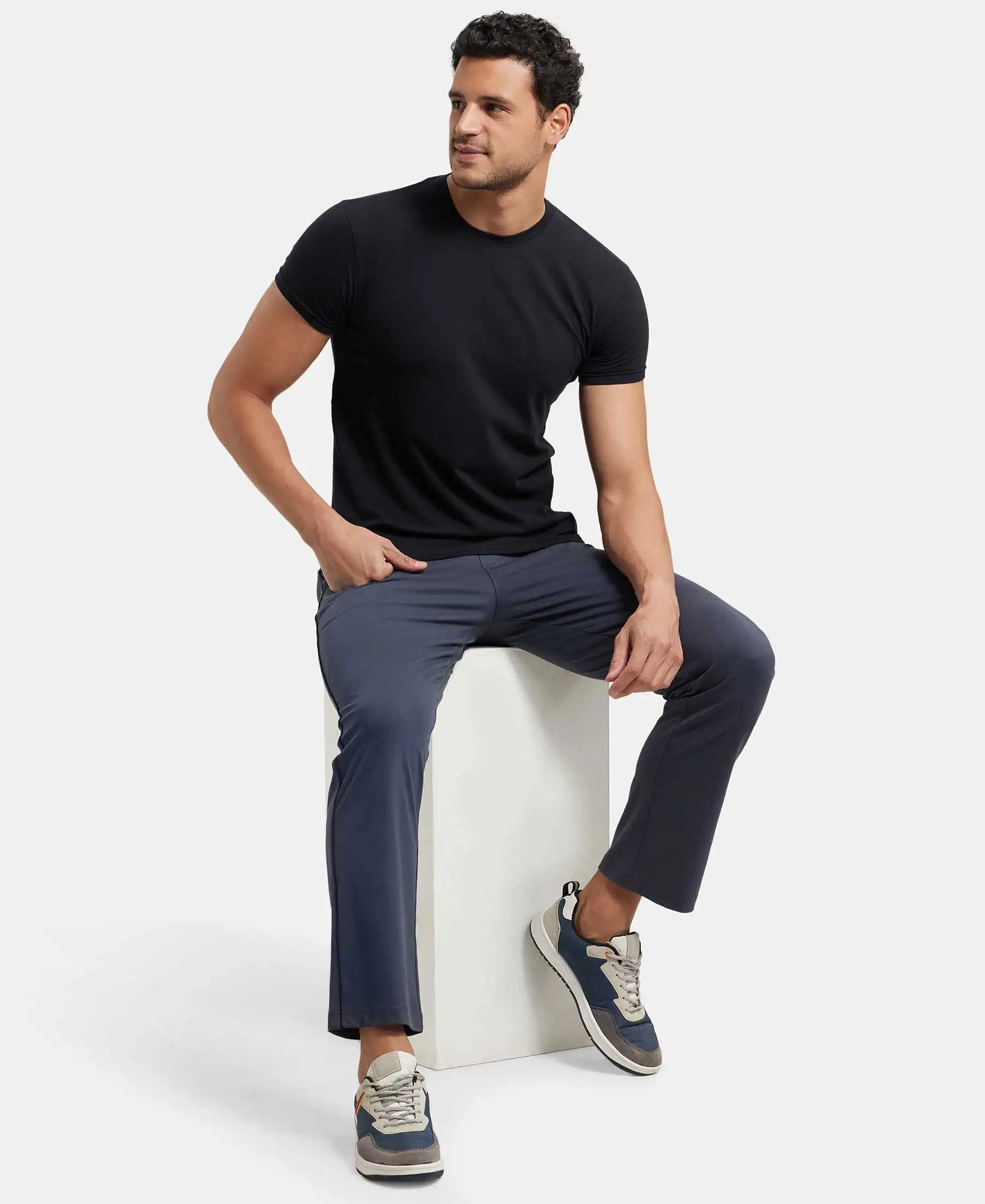 Super Combed Cotton Rich Regular Fit Trackpant with Side Pockets - Graphite & Black - Image 6