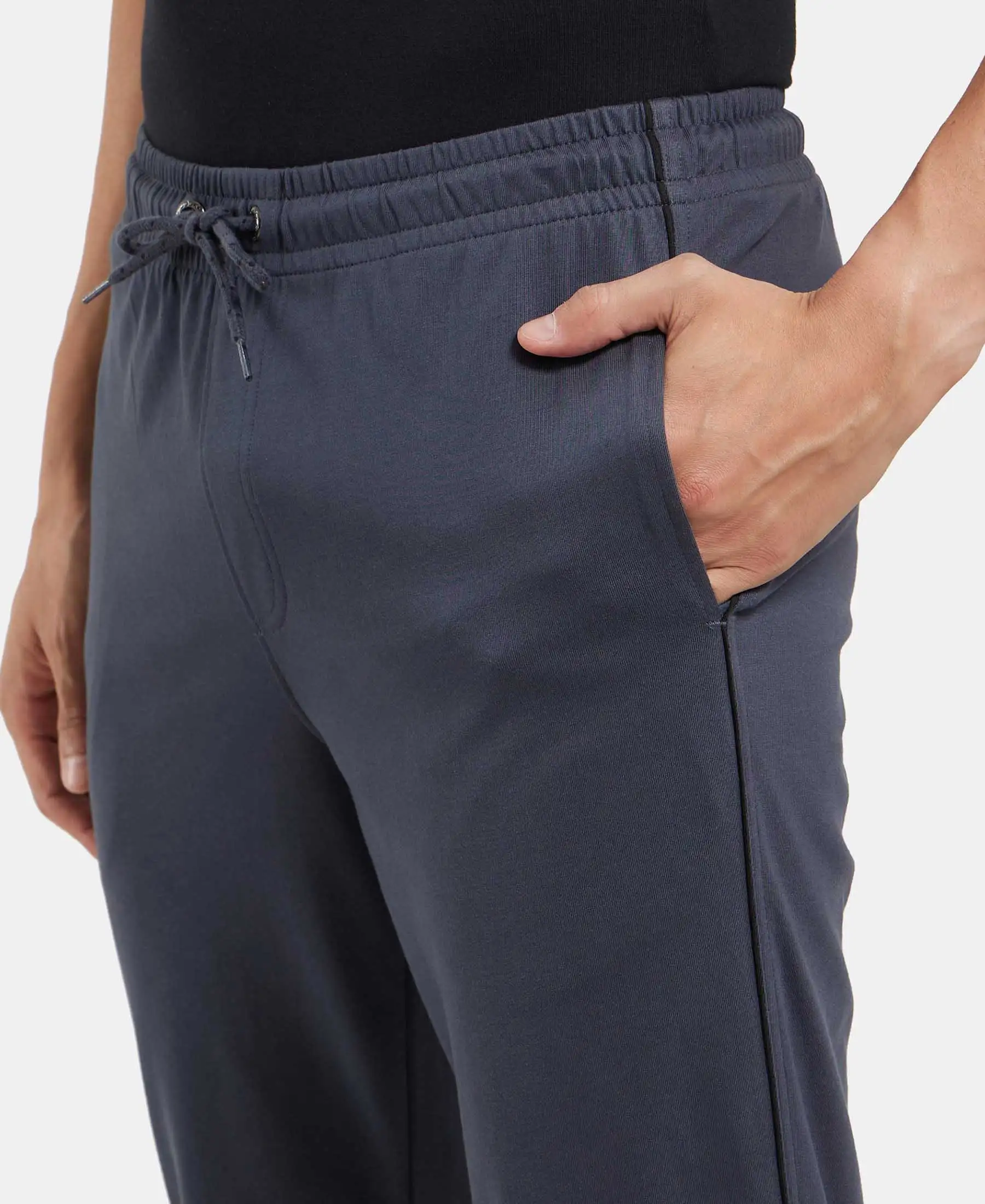 Super Combed Cotton Rich Regular Fit Trackpant with Side Pockets - Graphite & Black - Image 7
