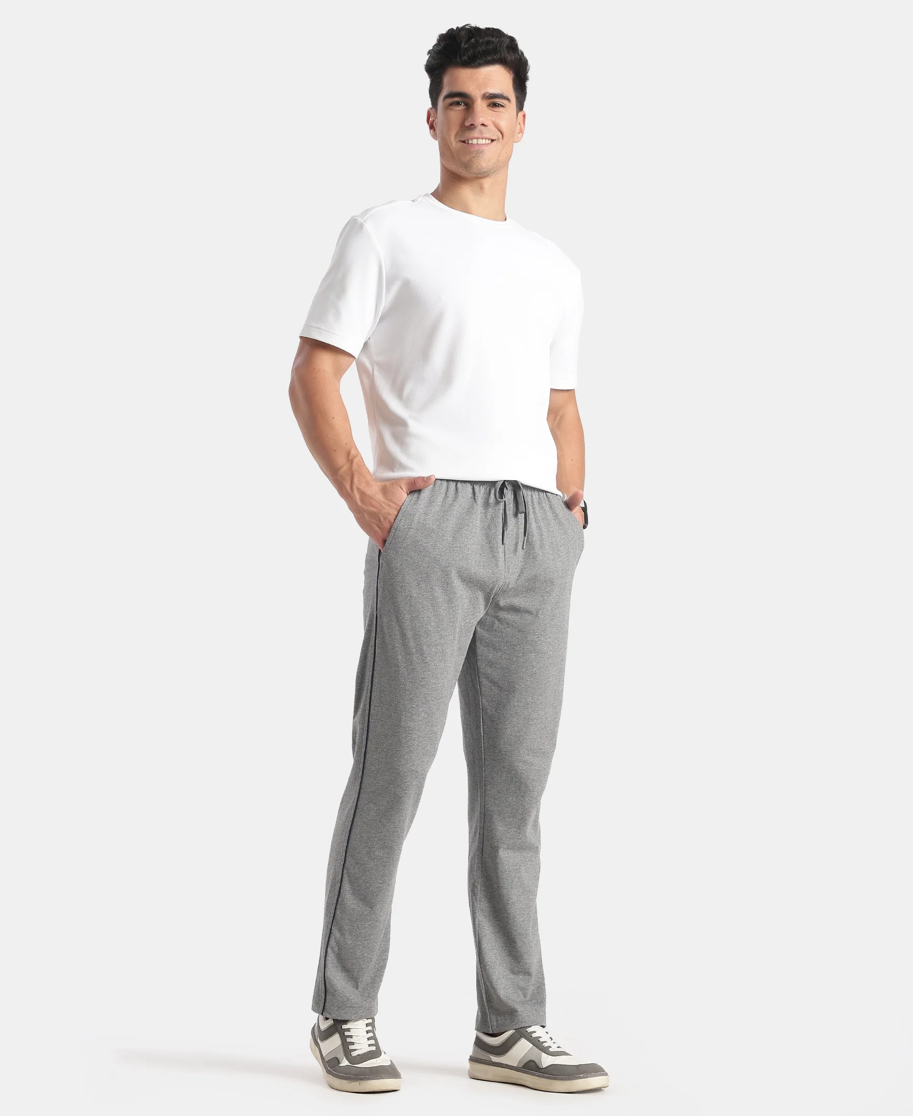 Super Combed Cotton Rich Regular Fit Trackpant with Side Pockets - Mid Grey Melange - Image 4