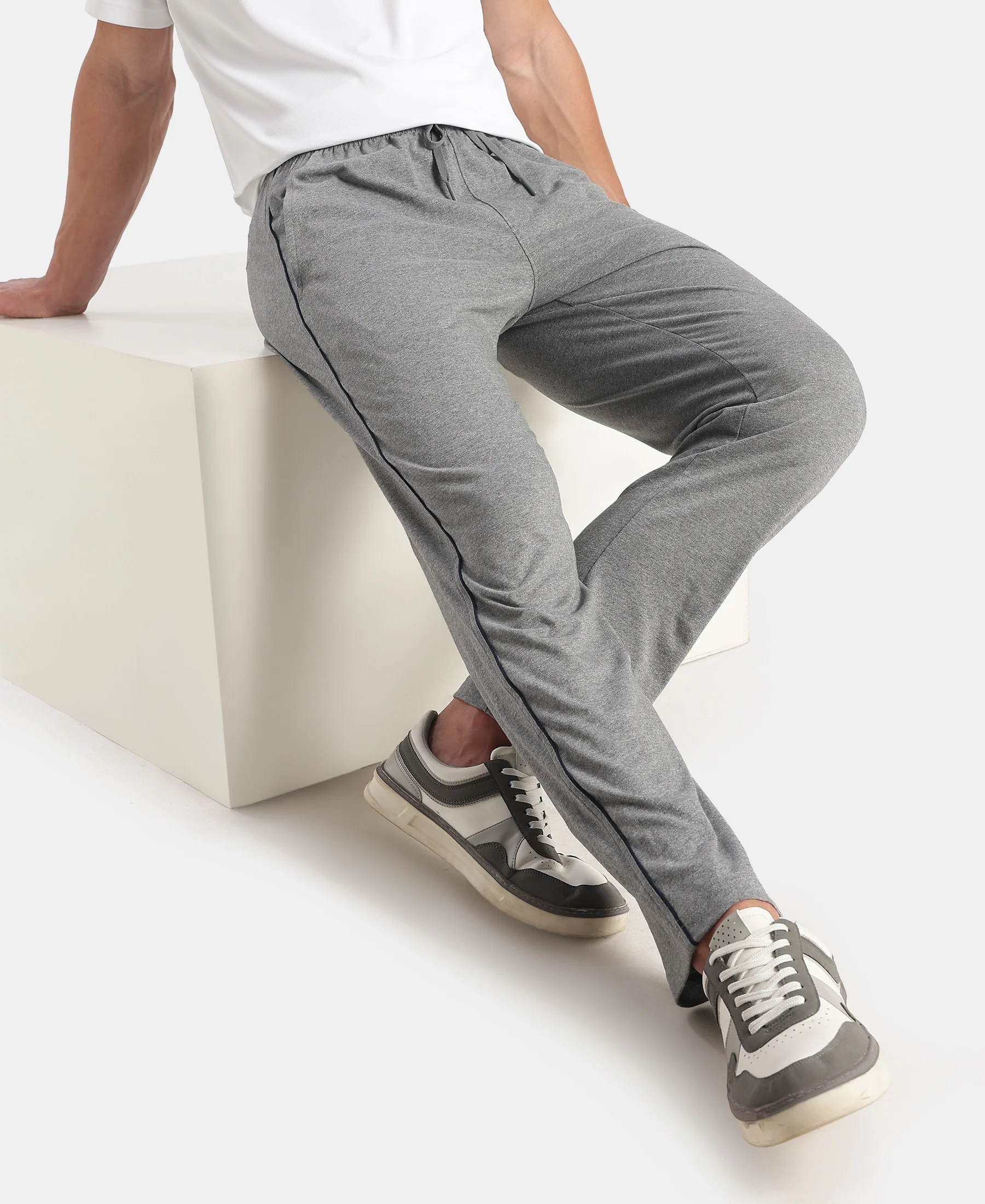 Super Combed Cotton Rich Regular Fit Trackpant with Side Pockets - Mid Grey Melange - Image 5