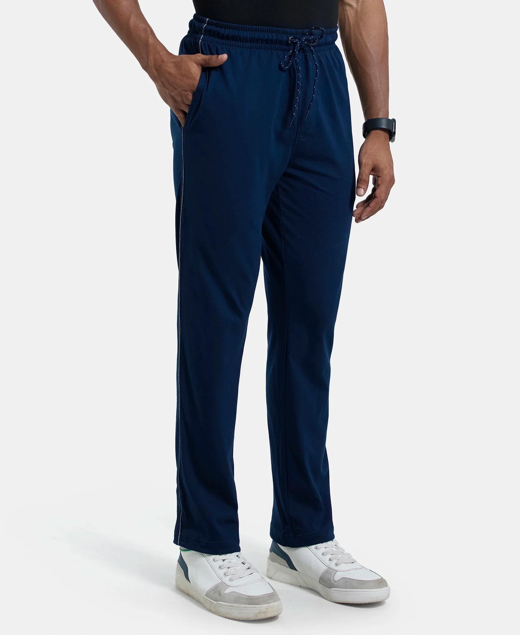Super Combed Cotton Rich Regular Fit Trackpant with Side Pockets - Navy & Grey Melange - Image 2
