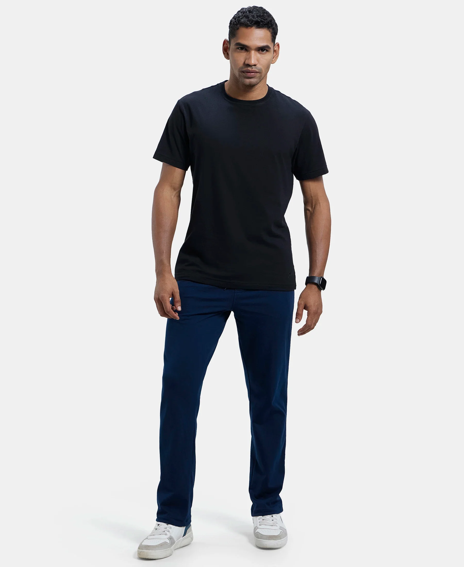 Super Combed Cotton Rich Regular Fit Trackpant with Side Pockets - Navy & Grey Melange - Image 4
