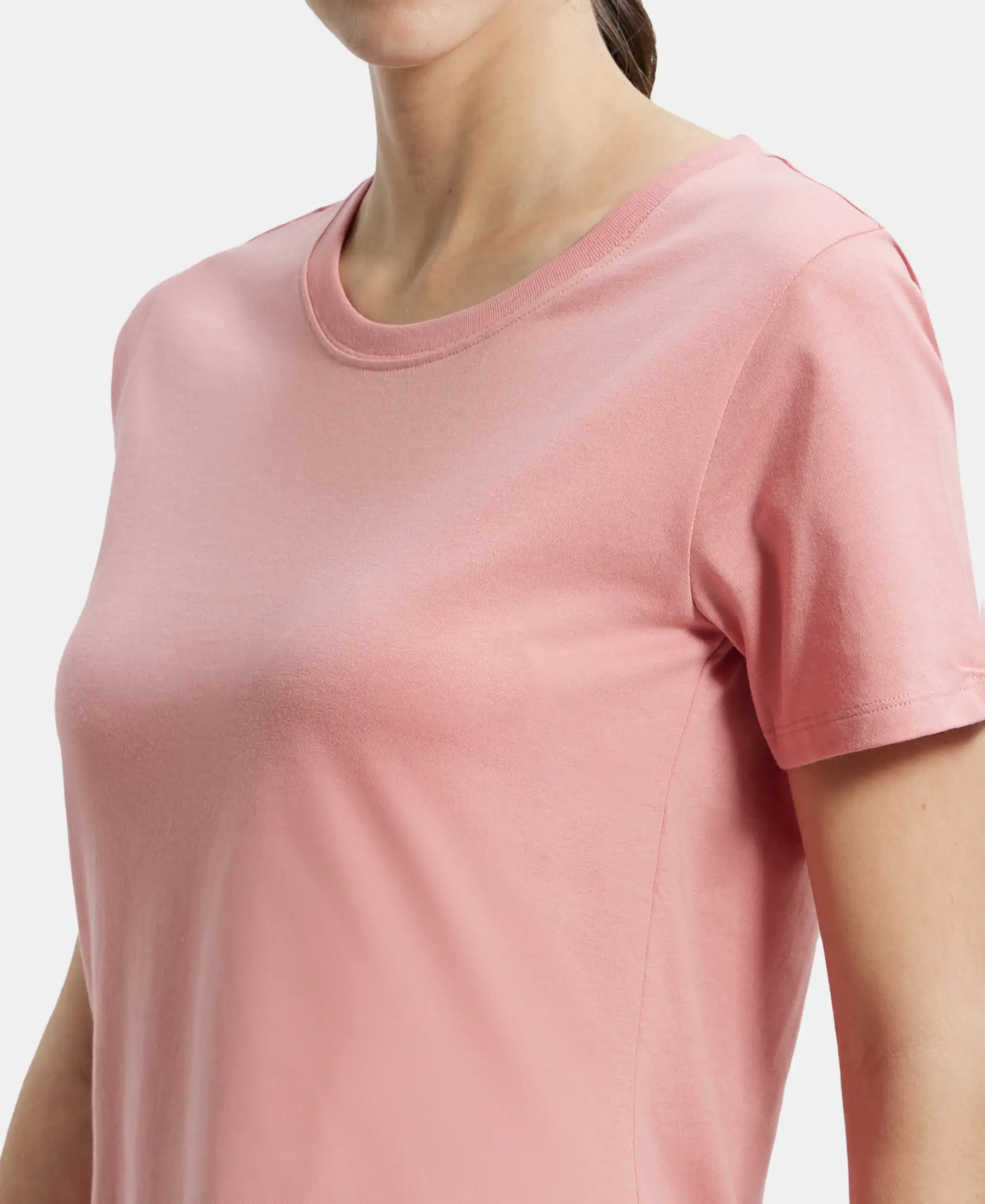 Super Combed Cotton Rich Relaxed Fit Solid Curved Hem Styled Half Sleeve T-Shirt - Brandied Apricot - Image 6