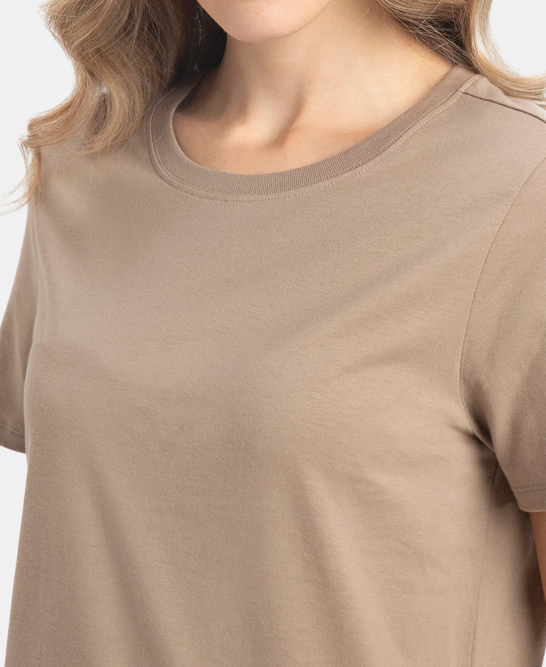 Super Combed Cotton Rich Relaxed Fit Solid Curved Hem Styled Half Sleeve T-Shirt - Desert Taupe - Image 7