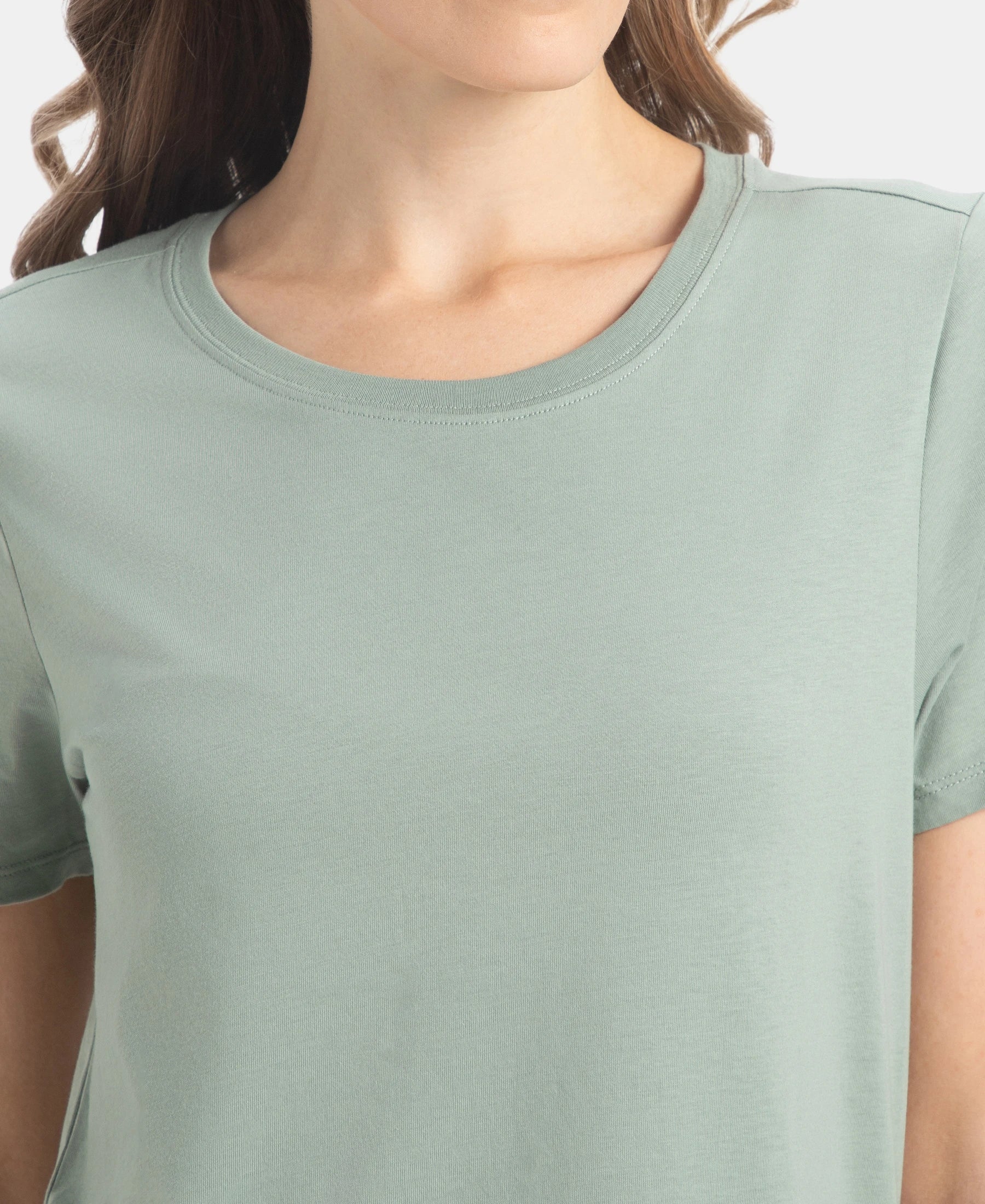 Super Combed Cotton Rich Relaxed Fit Solid Curved Hem Styled Half Sleeve T-Shirt - Iceberg Green - Image 7