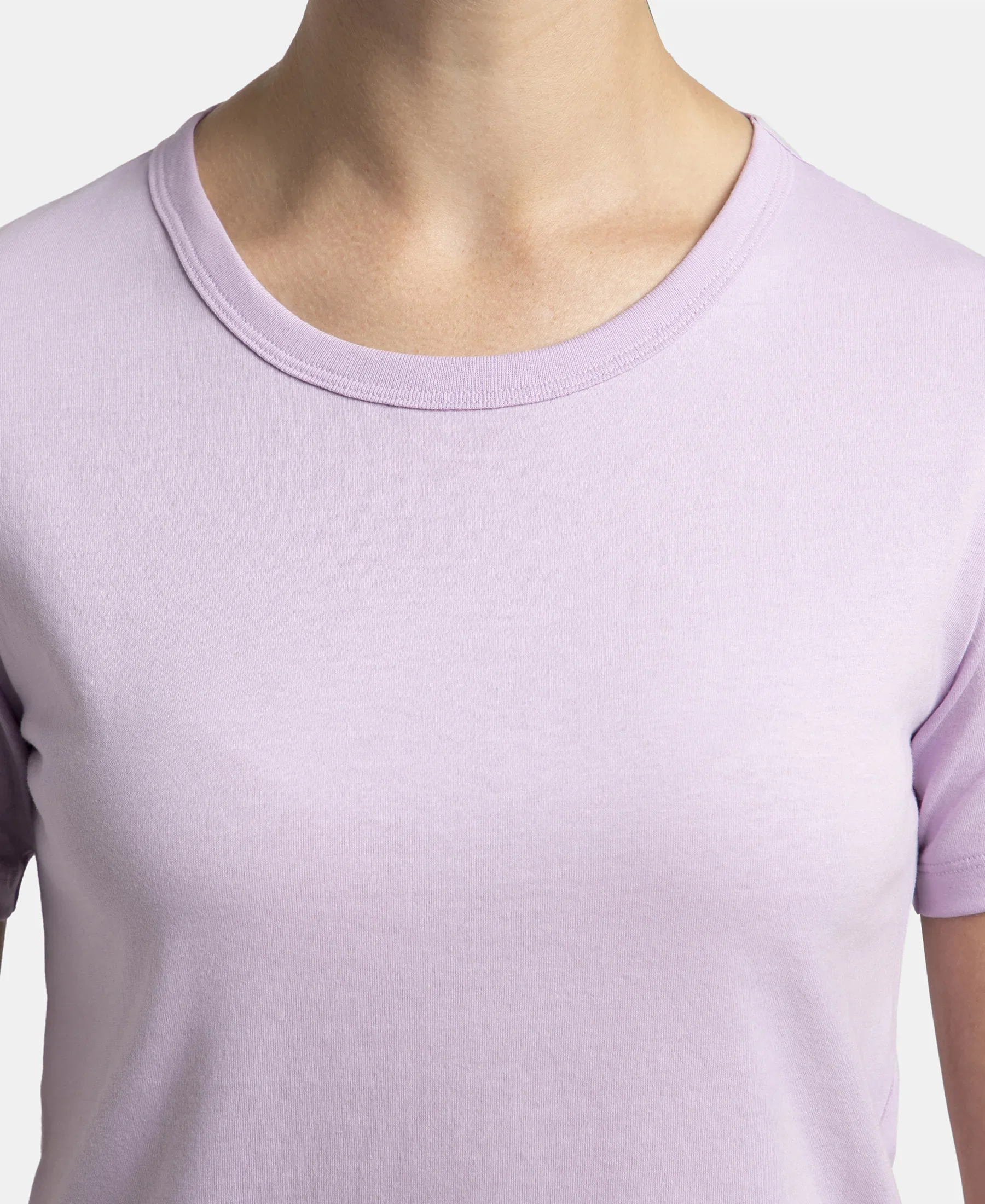 Super Combed Cotton Rich Relaxed Fit Solid Curved Hem Styled Half Sleeve T-Shirt - Orchid Bloom - Image 5