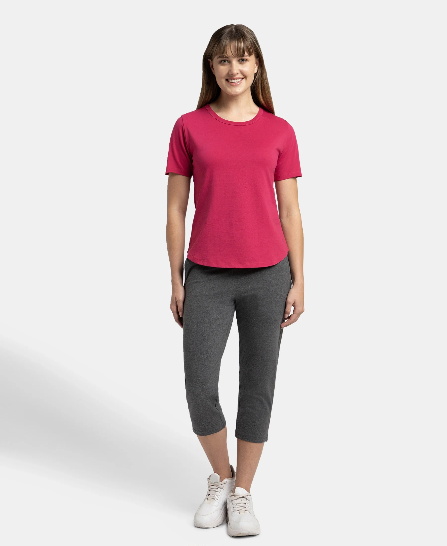 Super Combed Cotton Rich Relaxed Fit Solid Curved Hem Styled Half Sleeve T-Shirt - Red Plum - Image 4