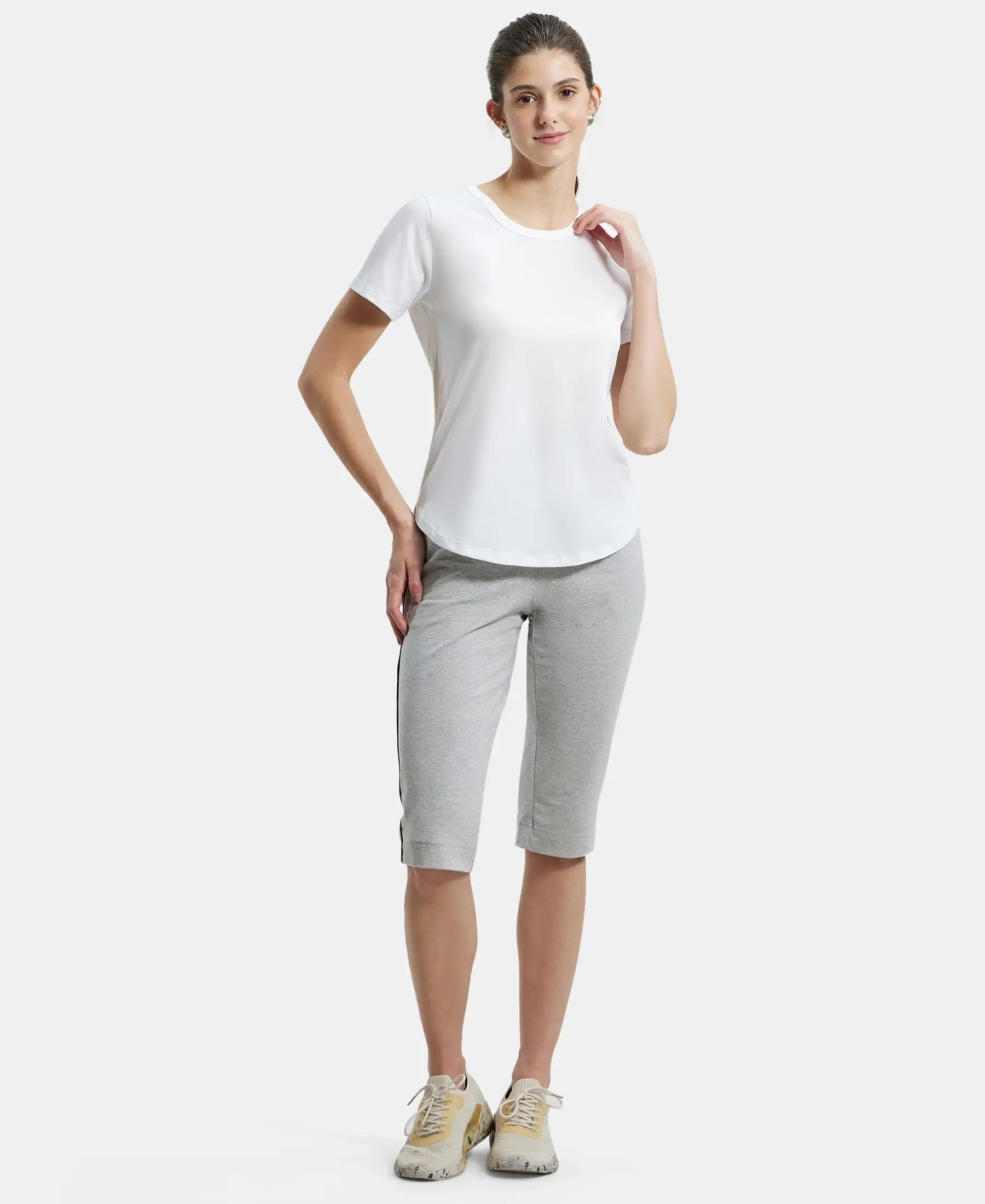Super Combed Cotton Rich Relaxed Fit Solid Curved Hem Styled Half Sleeve T-Shirt - White - Image 4