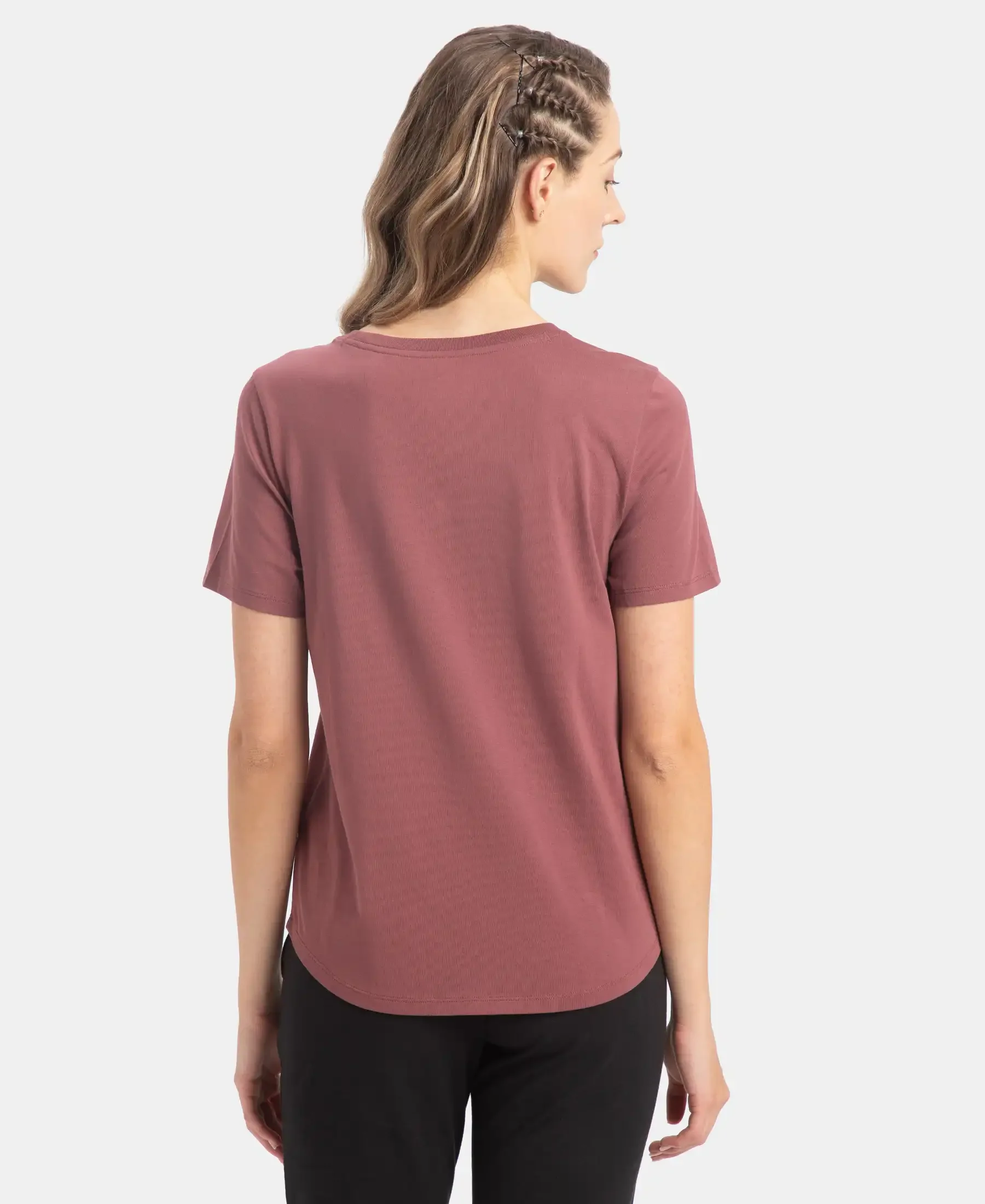 Super Combed Cotton Rich Relaxed Fit Solid Curved Hem Styled Half Sleeve T-Shirt - Wild Ginger - Image 3