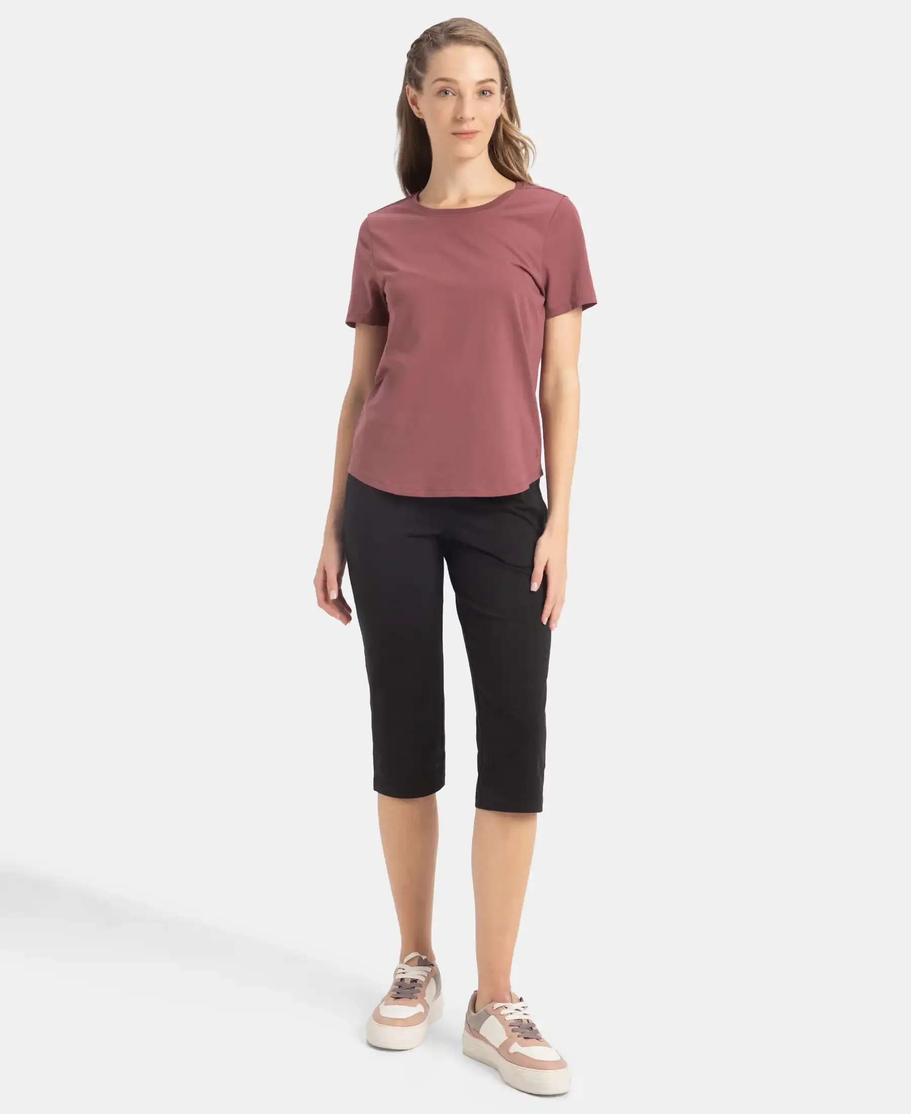 Super Combed Cotton Rich Relaxed Fit Solid Curved Hem Styled Half Sleeve T-Shirt - Wild Ginger - Image 4