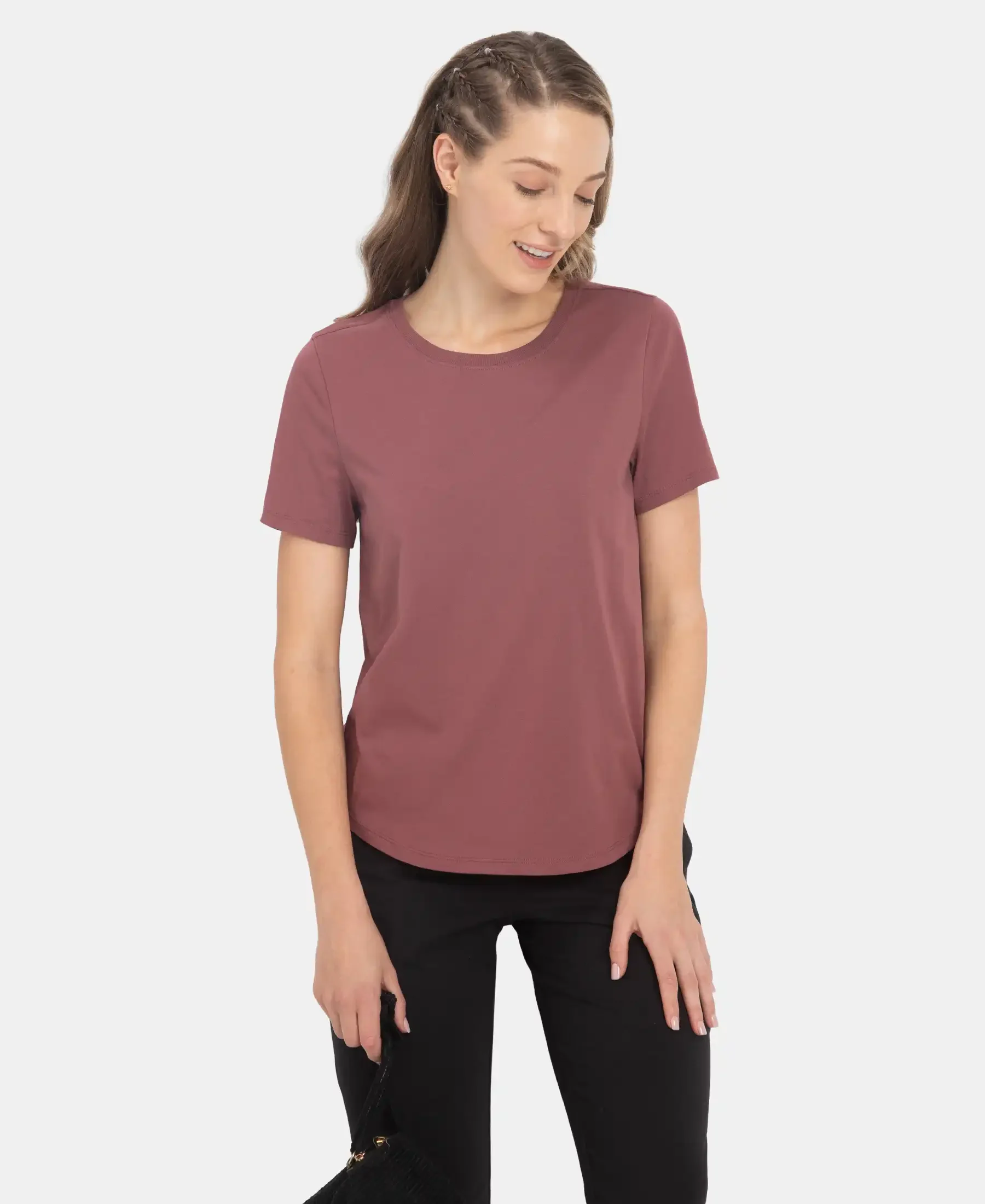 Super Combed Cotton Rich Relaxed Fit Solid Curved Hem Styled Half Sleeve T-Shirt - Wild Ginger - Image 5