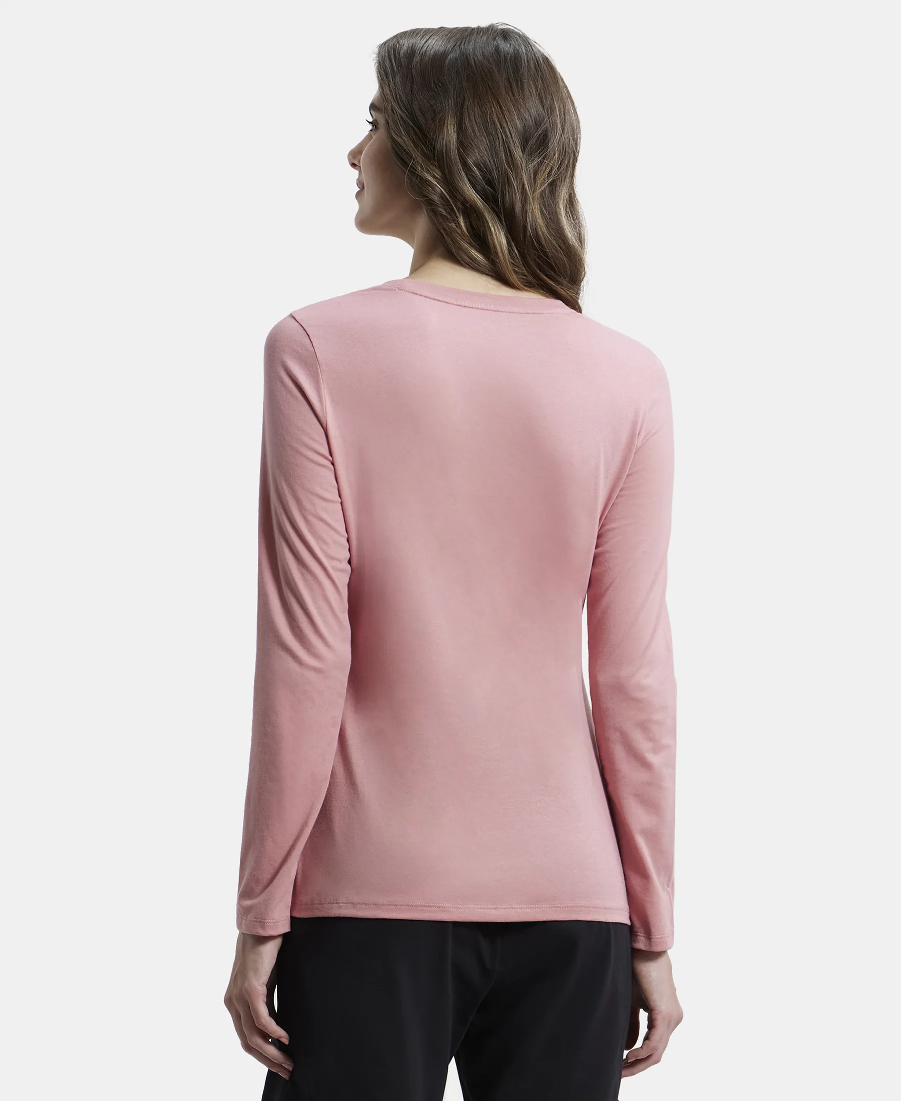 Super Combed Cotton Rich Relaxed Fit Solid Round Neck Full Sleeve T-Shirt - Brandied Apricot - Image 3