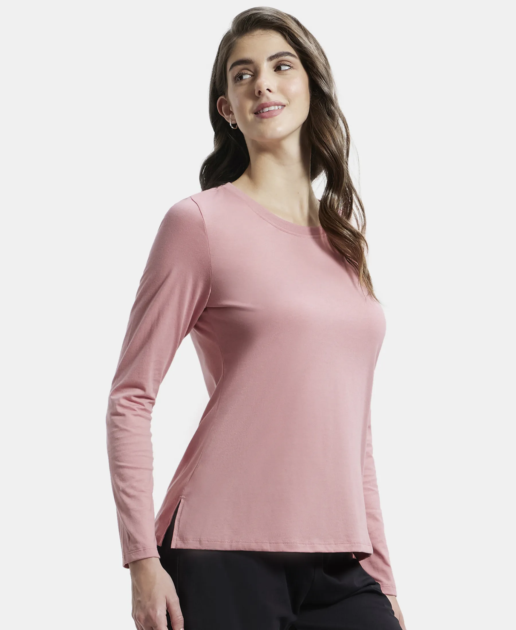 Super Combed Cotton Rich Relaxed Fit Solid Round Neck Full Sleeve T-Shirt - Brandied Apricot - Image 5