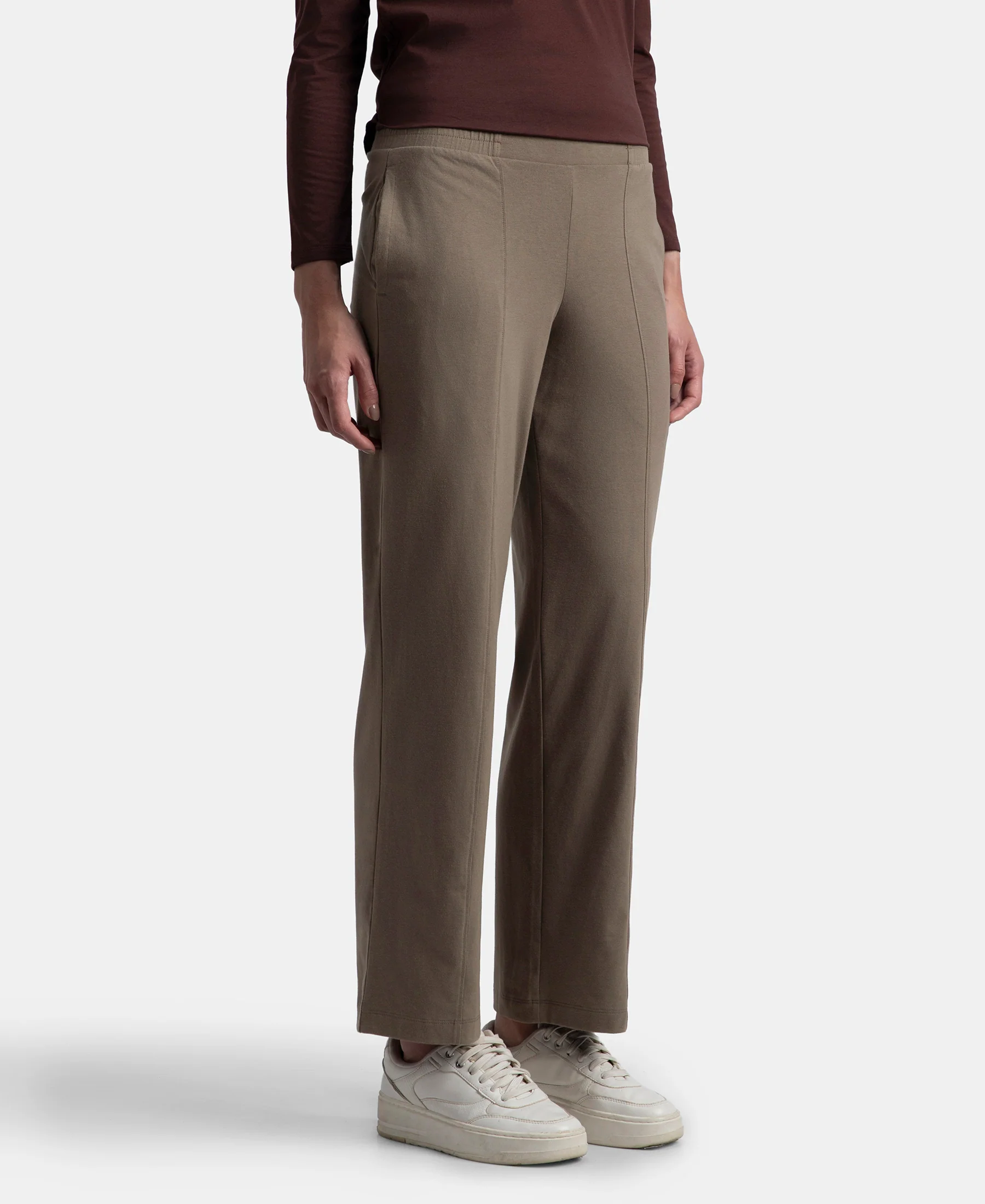 Super Combed Cotton Rich Relaxed Fit Wide Leg Pants with Side Pockets - Dark Khaki - Image 2
