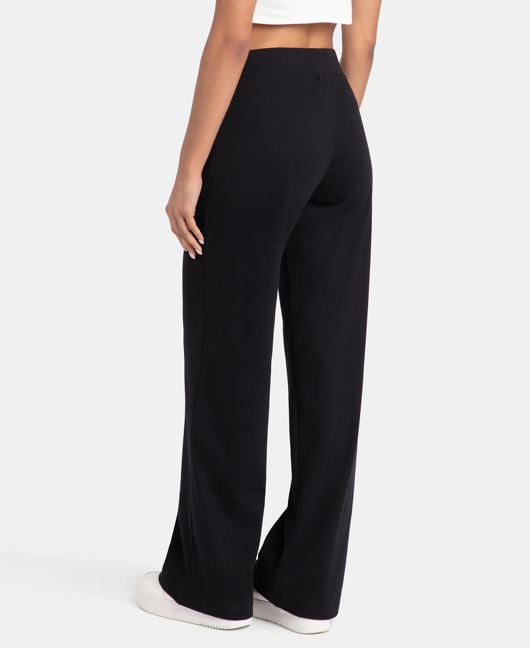 Super Combed Cotton Rich Relaxed Fit Wide Leg Pants with Zipper Pockets - Black - Image 3