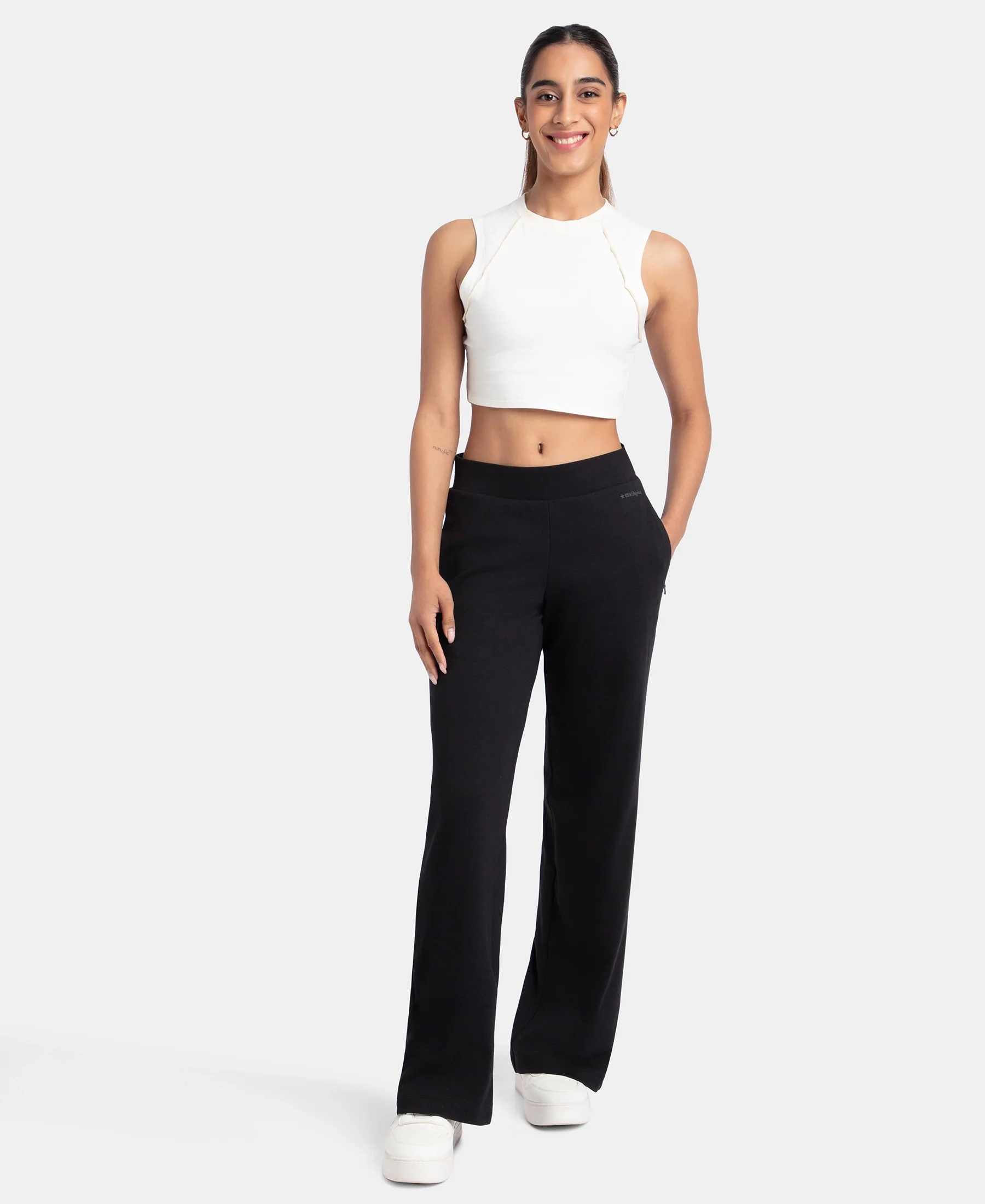 Super Combed Cotton Rich Relaxed Fit Wide Leg Pants with Zipper Pockets - Black - Image 4