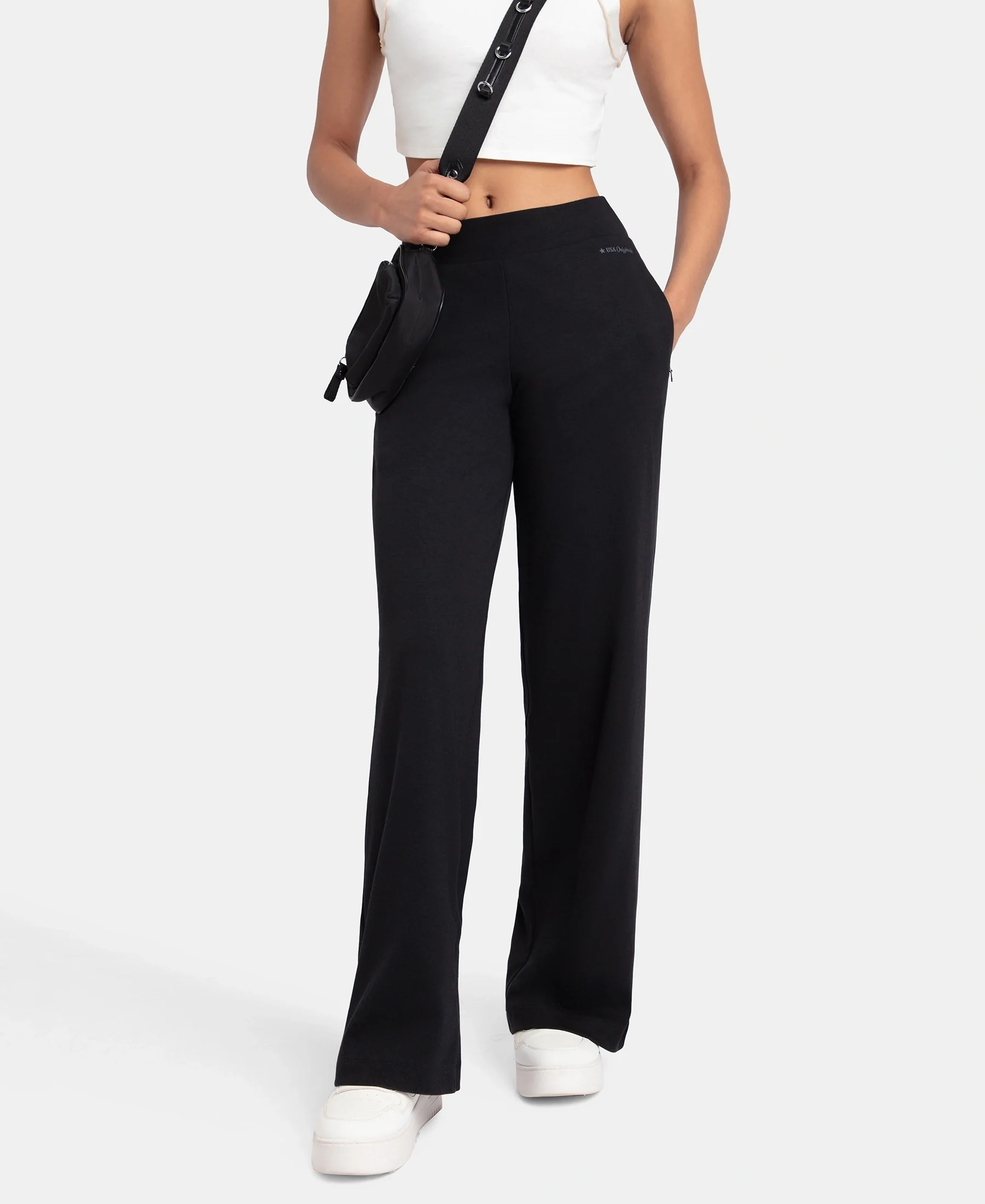 Super Combed Cotton Rich Relaxed Fit Wide Leg Pants with Zipper Pockets - Black - Image 5