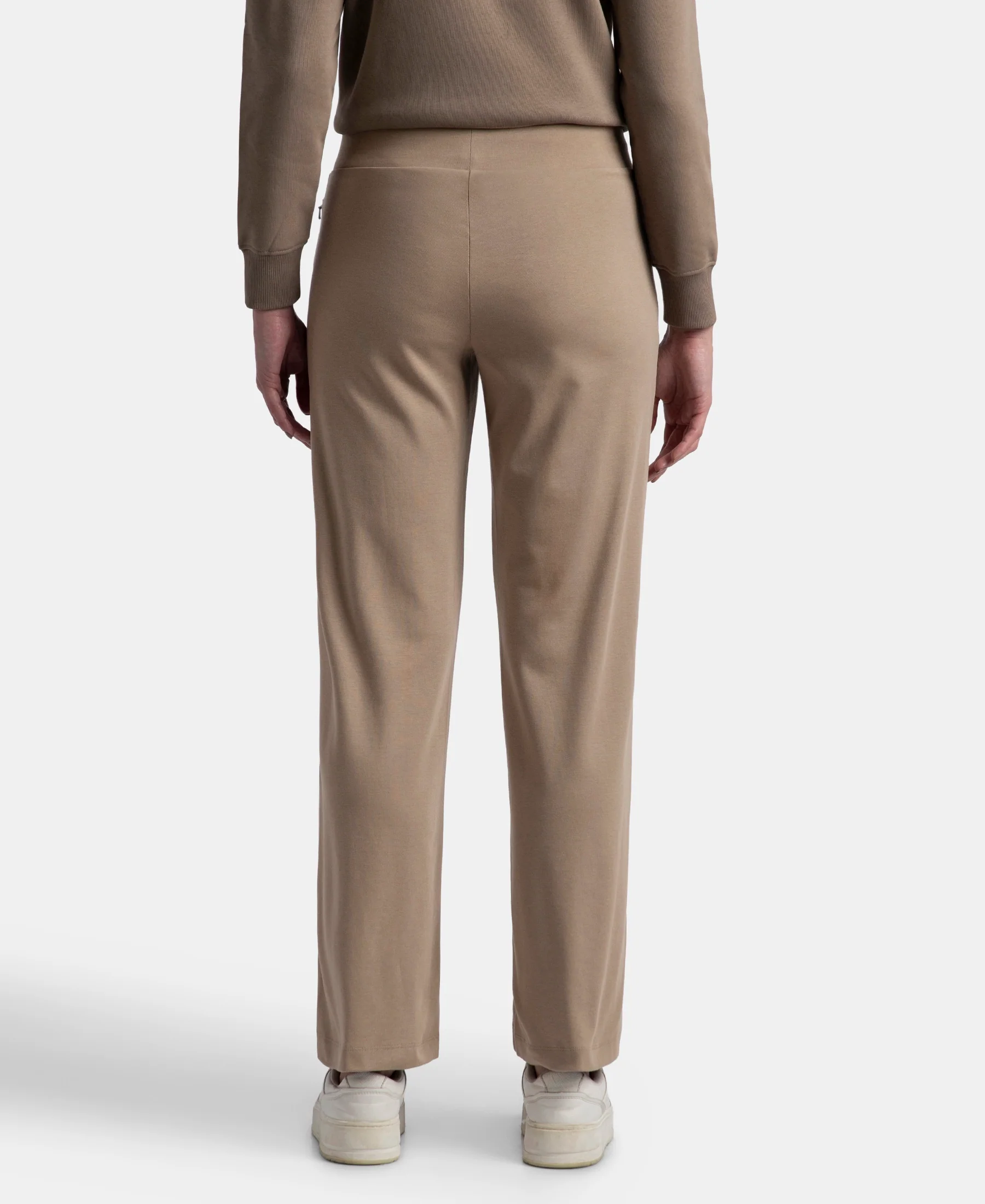 Super Combed Cotton Rich Relaxed Fit Wide Leg Pants with Zipper Pockets - Desert Taupe - Image 3