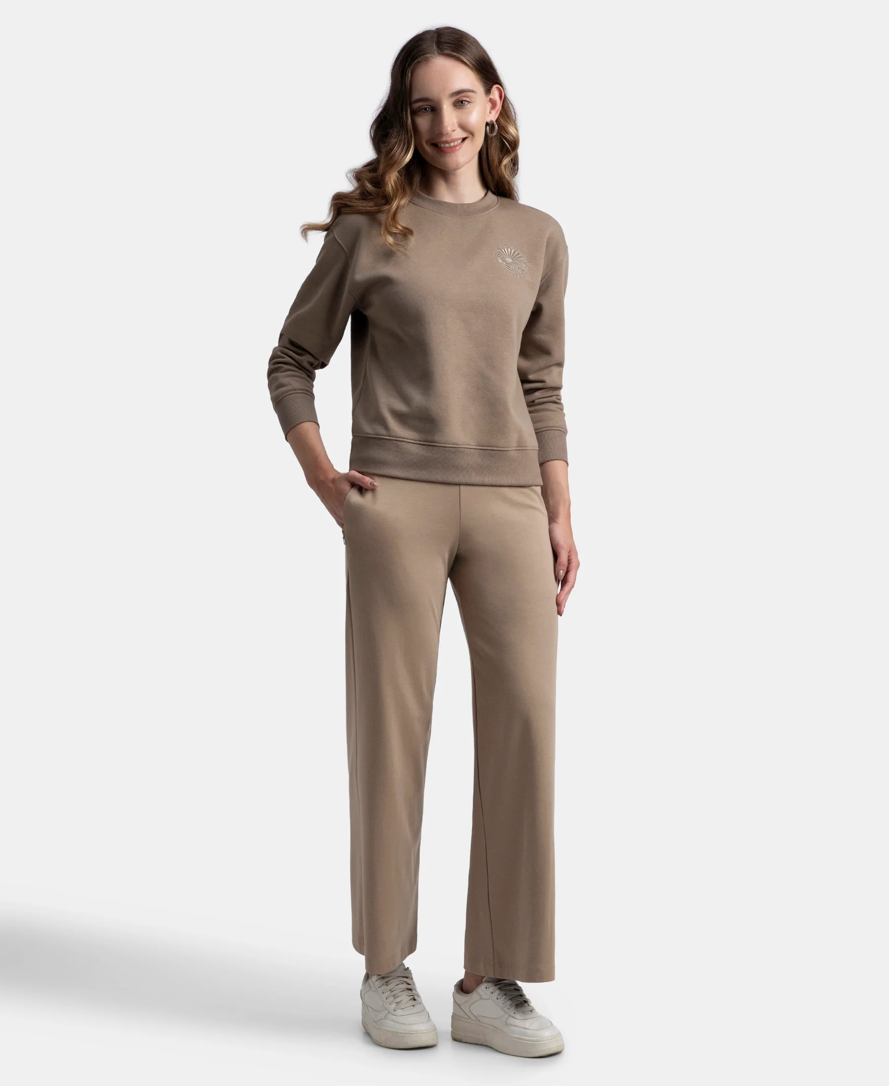 Super Combed Cotton Rich Relaxed Fit Wide Leg Pants with Zipper Pockets - Desert Taupe - Image 4