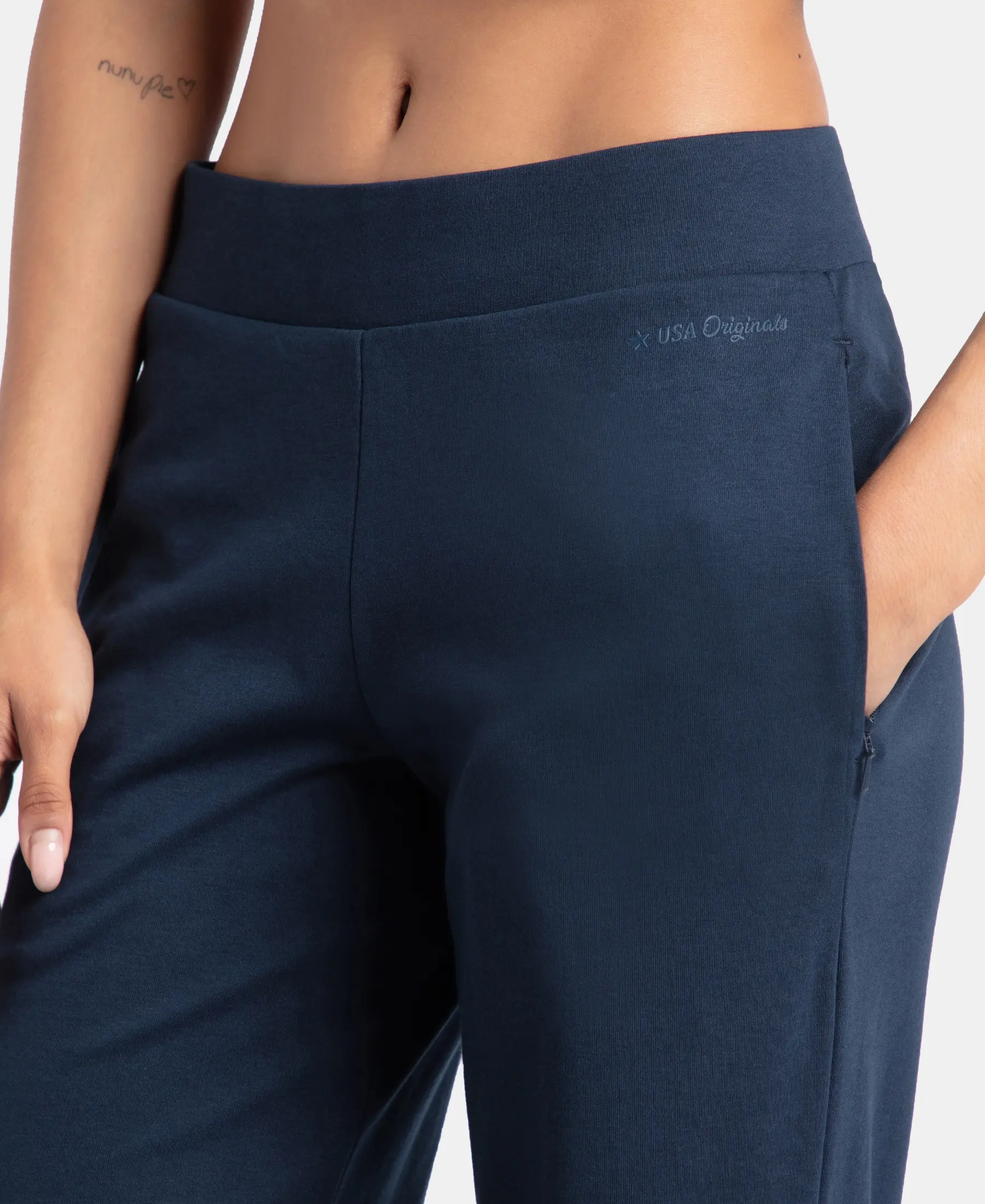 Super Combed Cotton Rich Relaxed Fit Wide Leg Pants with Zipper Pockets - Navy - Image 6