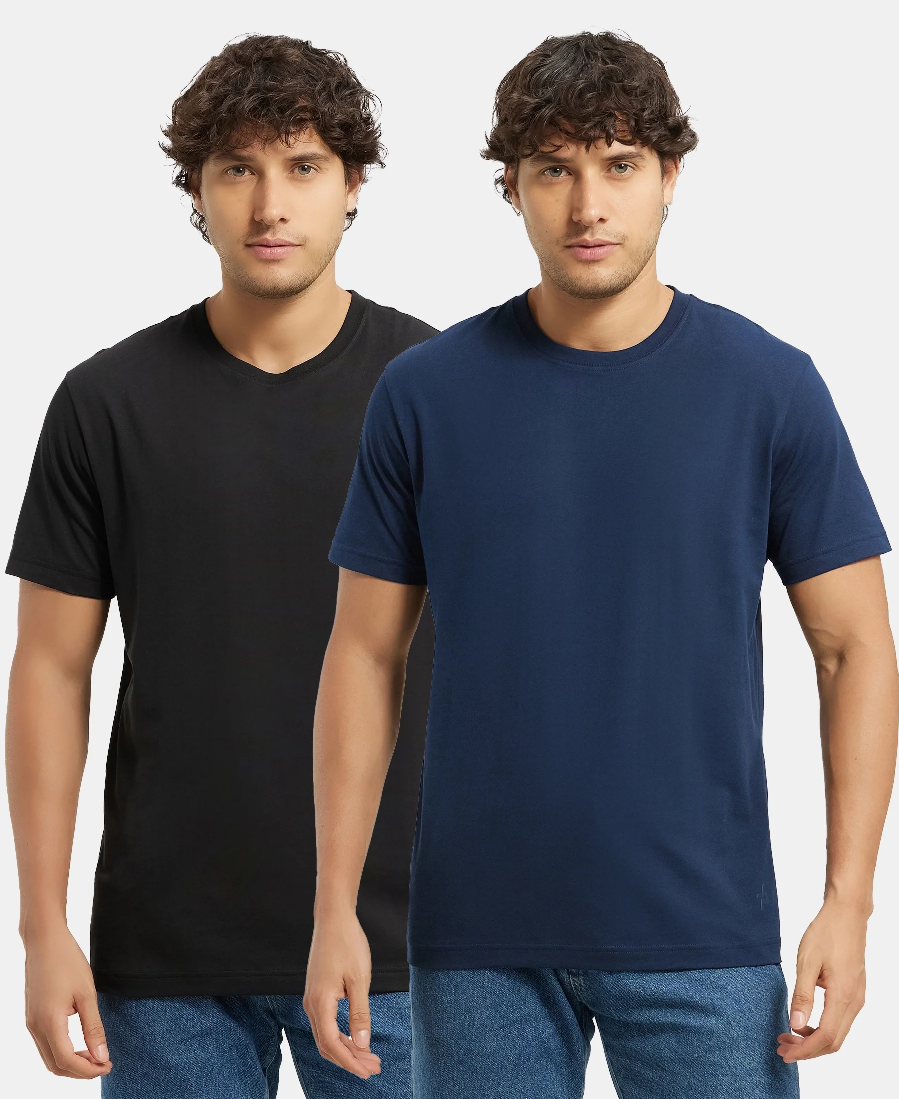 Super Combed Cotton Rich Round Neck Half Sleeve T-Shirt - Black & Navy (Pack of 2) - Image 5