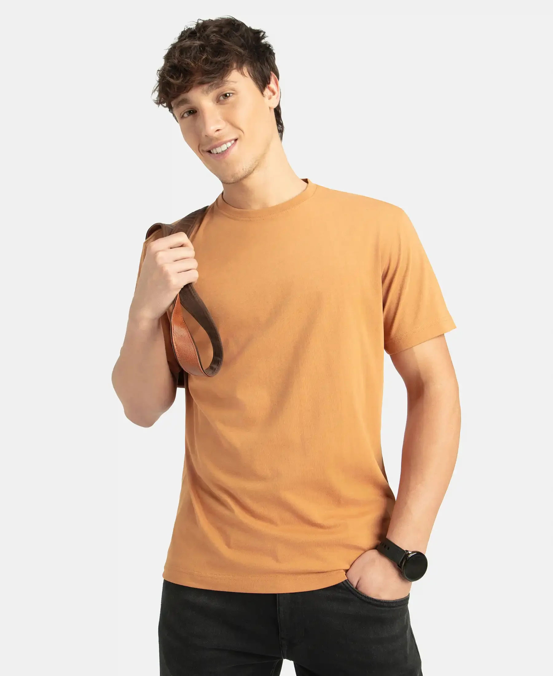Super Combed Cotton Rich Round Neck Half Sleeve T-Shirt - Brown Sugar - Image 5