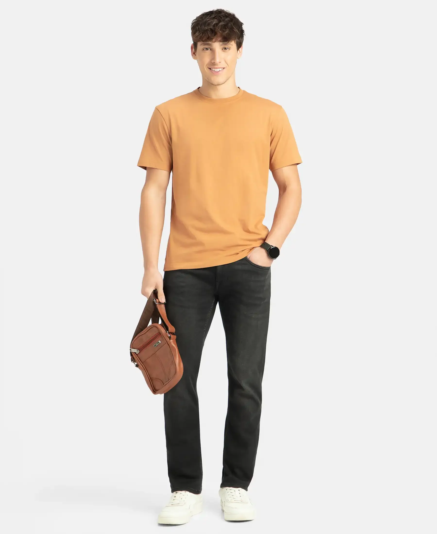 Super Combed Cotton Rich Round Neck Half Sleeve T-Shirt - Brown Sugar - Image 6