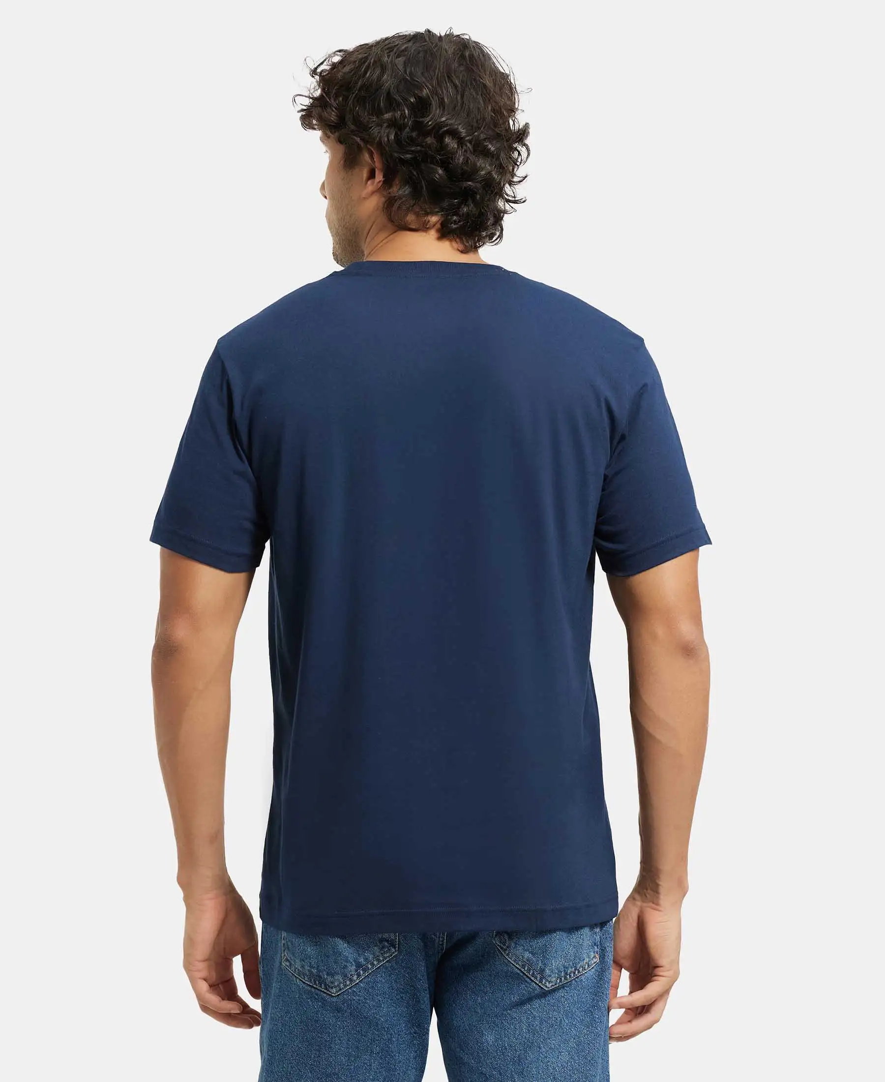 Super Combed Cotton Rich Round Neck Half Sleeve T-Shirt - Navy - Image 3