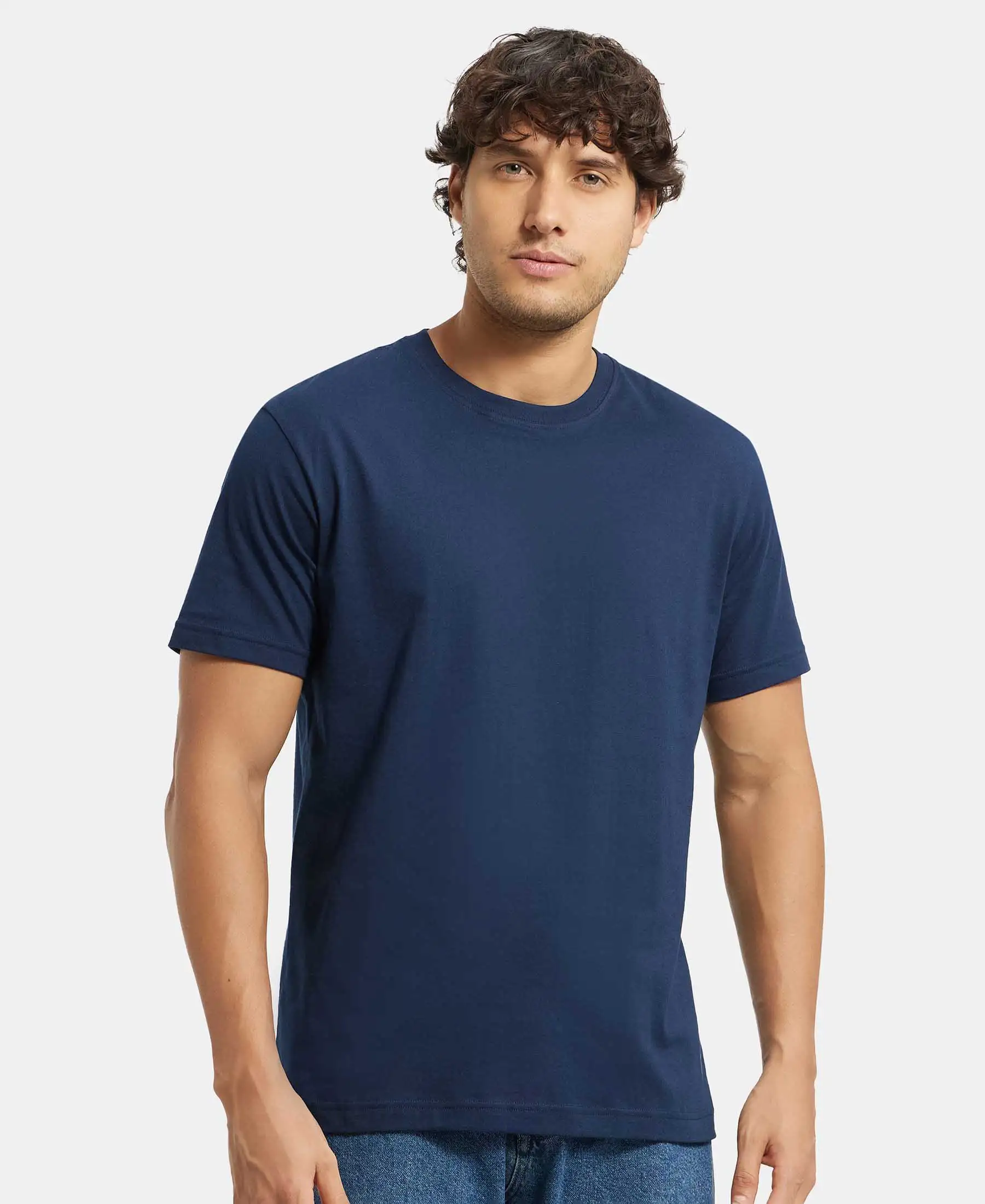 Super Combed Cotton Rich Round Neck Half Sleeve T-Shirt - Navy - Image 5