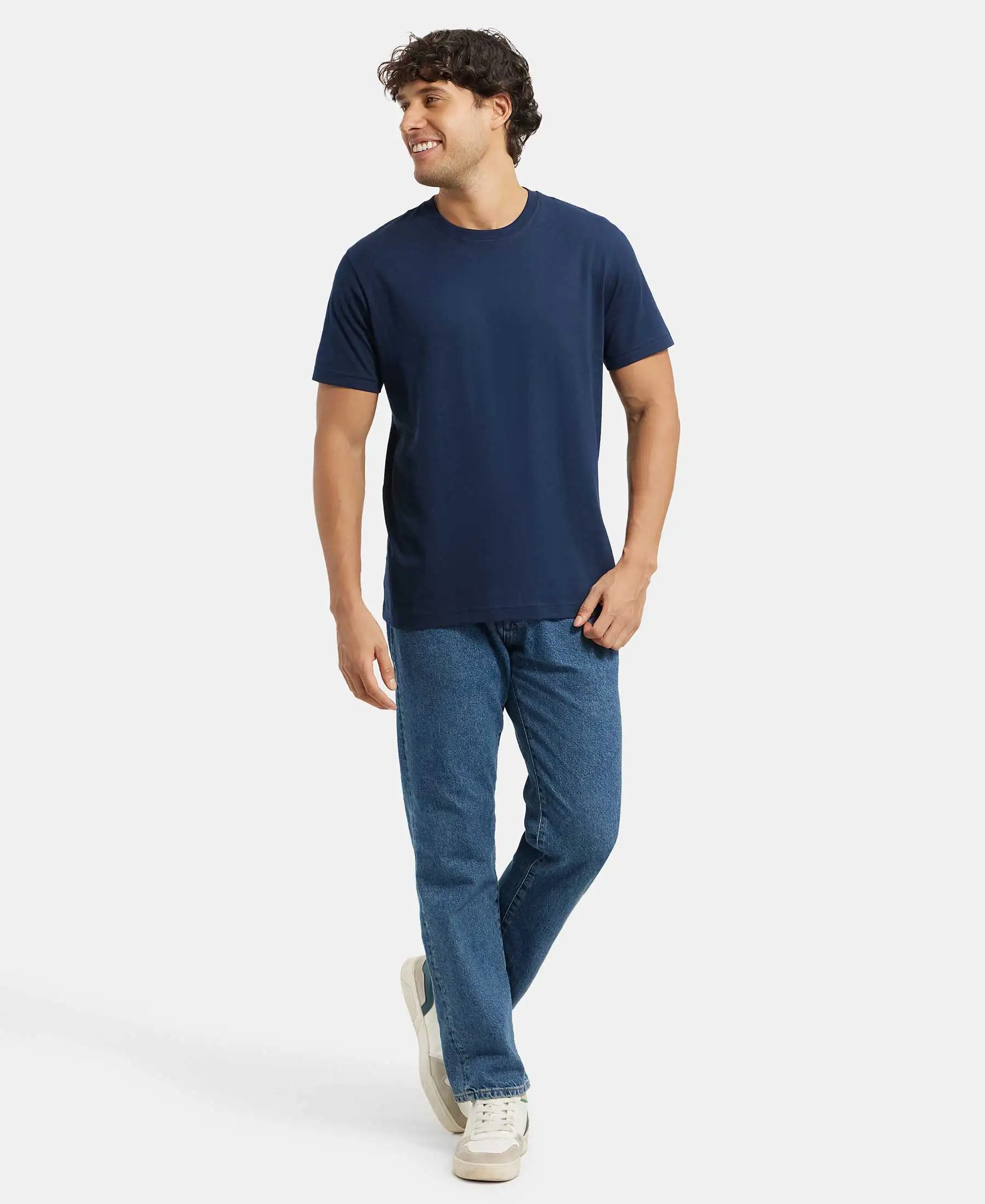 Super Combed Cotton Rich Round Neck Half Sleeve T-Shirt - Navy - Image 6