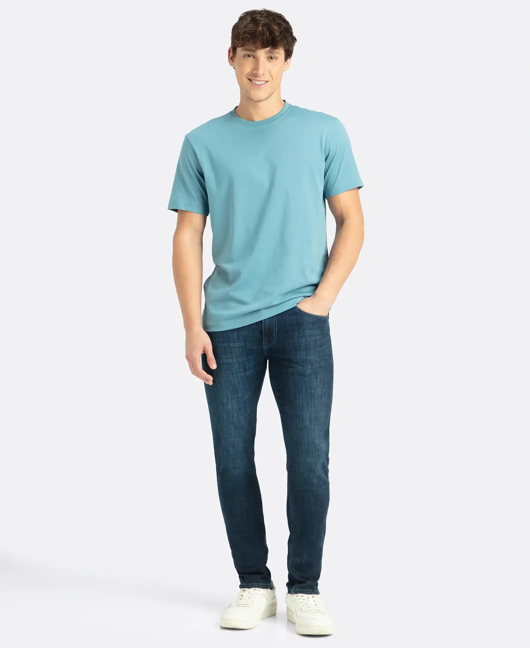 Super Combed Cotton Rich Round Neck Half Sleeve T-Shirt - Provincial Blue - Image 4