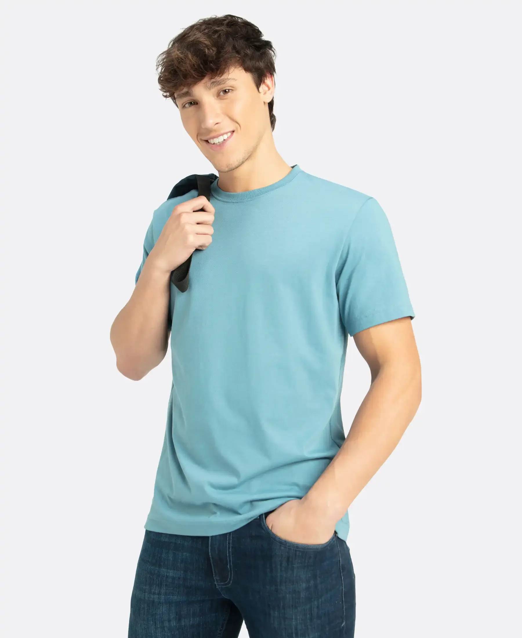 Super Combed Cotton Rich Round Neck Half Sleeve T-Shirt - Provincial Blue - Image 5