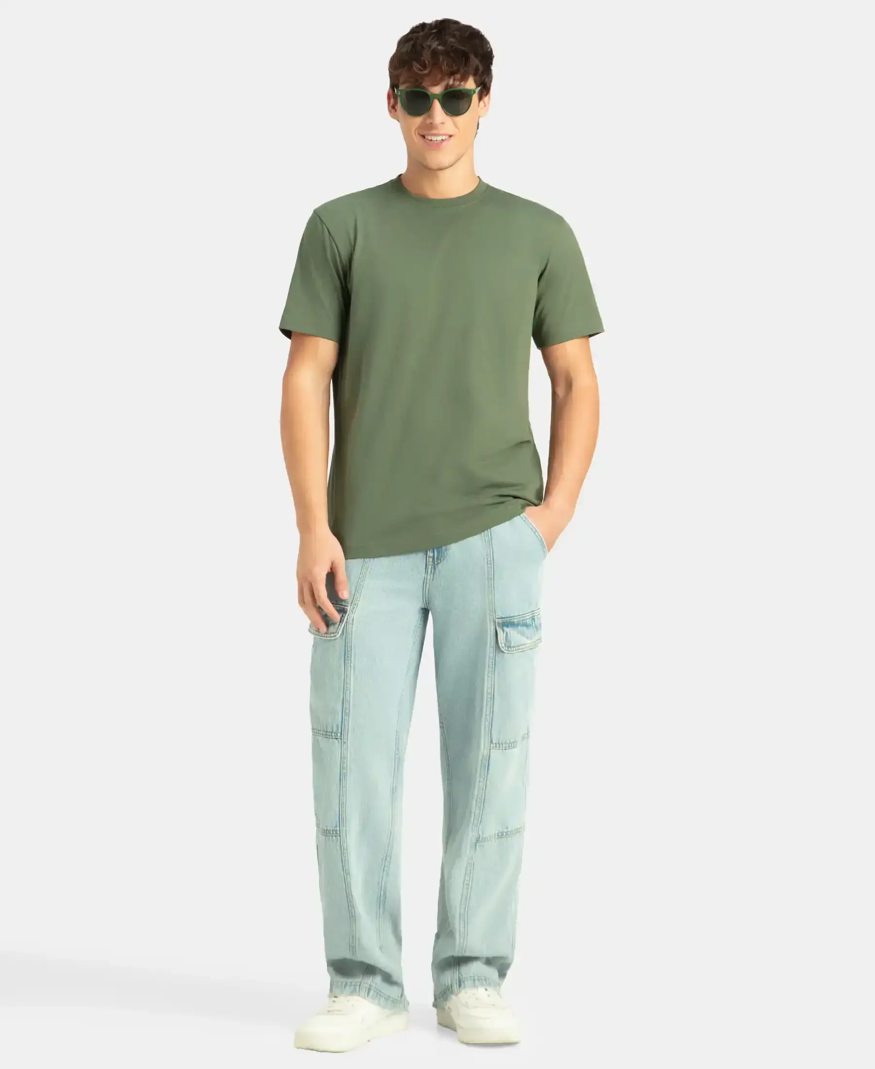 Super Combed Cotton Rich Round Neck Half Sleeve T-Shirt - Thyme - Image 4